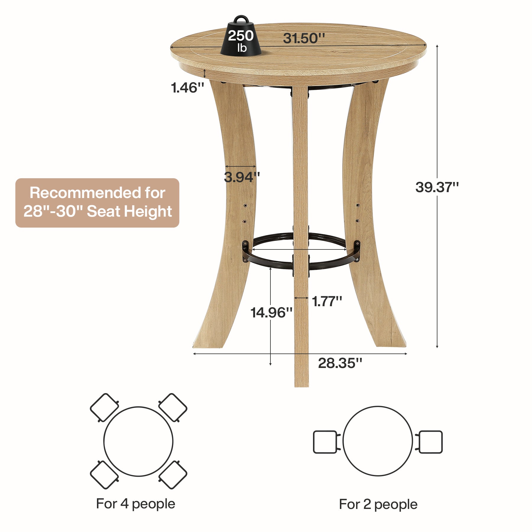 Tribesigns 39.4-Inch Round Bar Table, Wood Pub Table for Small Spaces