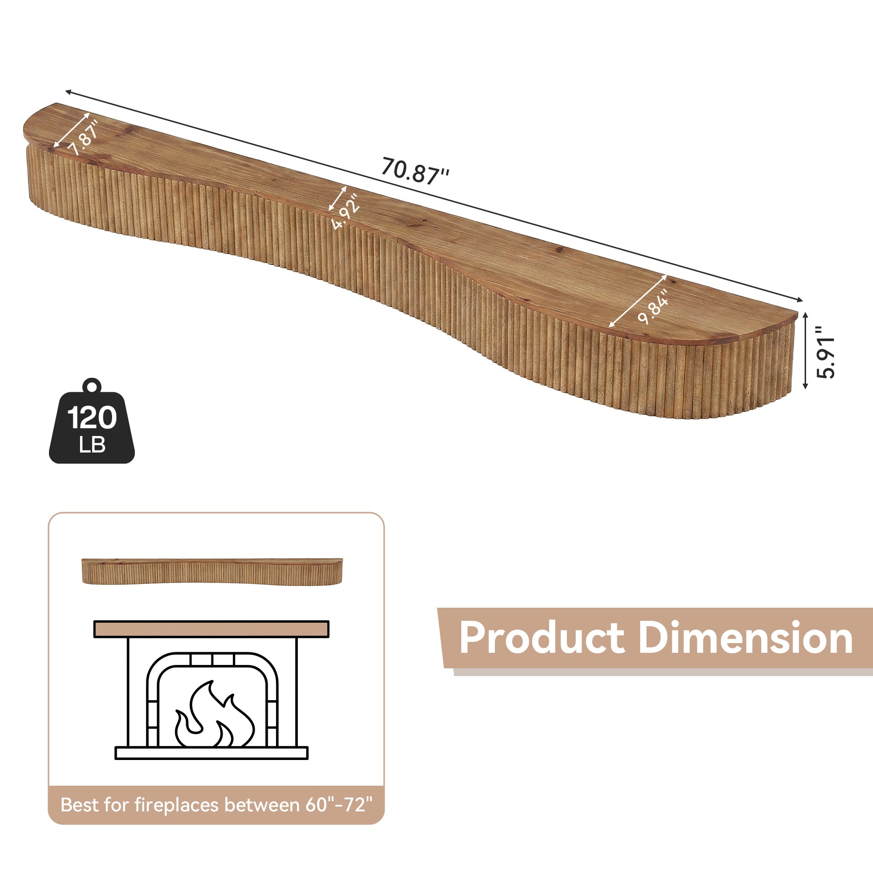 70.87" Wood Fireplace Mantel Shelf, Floating Display Shelf for Living Room