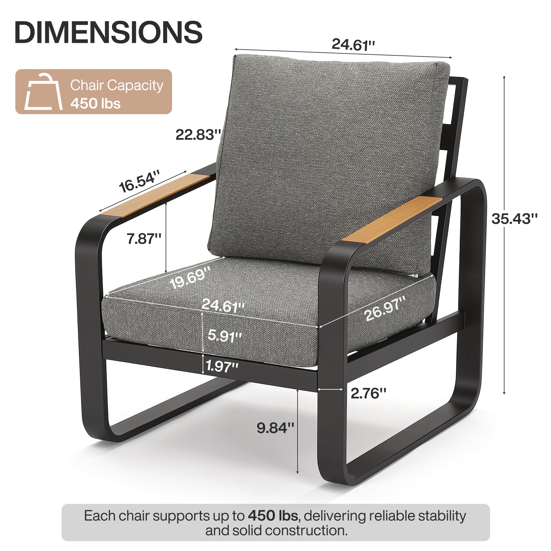 29.9" Wide Outdoor Patio Sofa, Modern Single Seat With Removable Cushions
