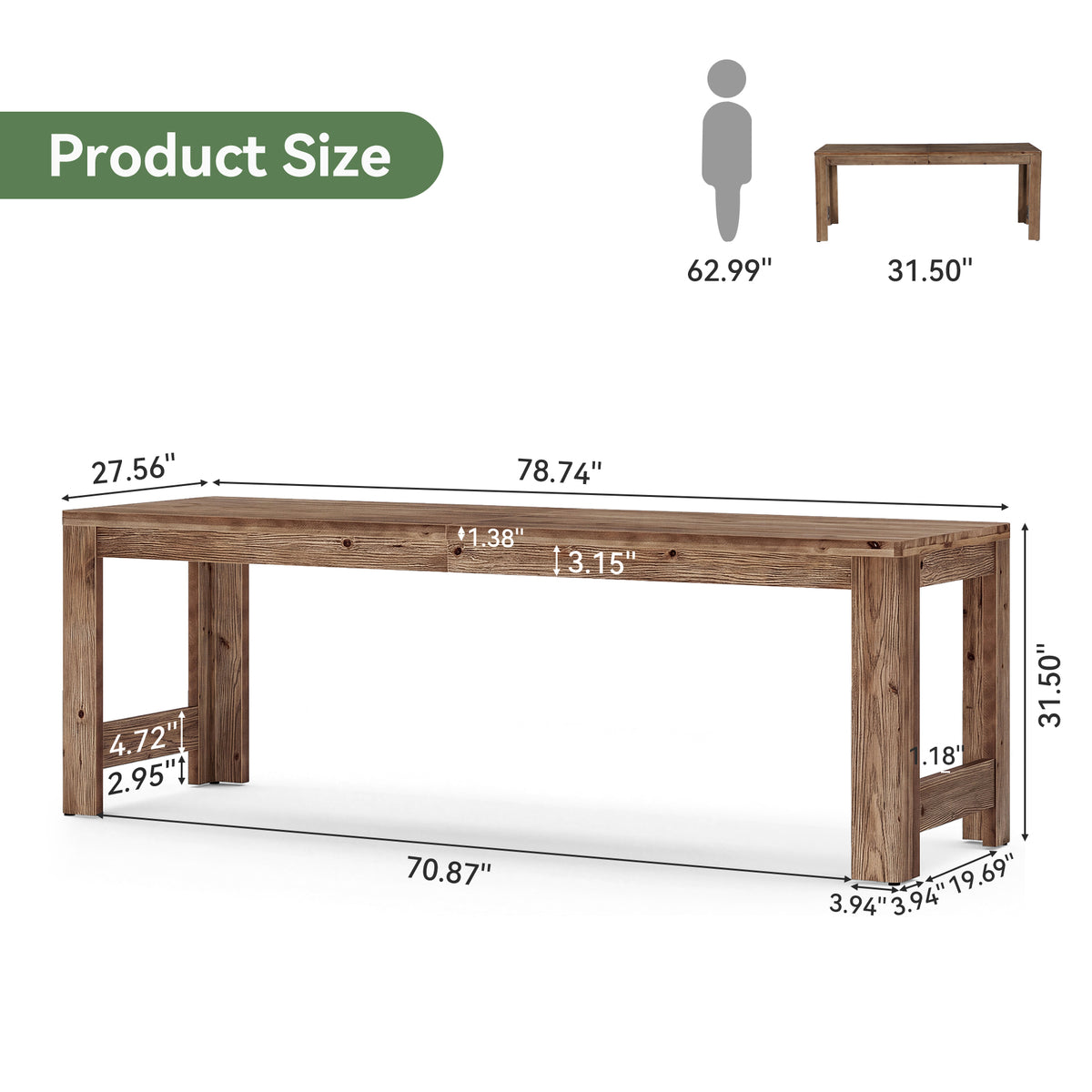 79" Conference Table for 6-8, Farmhouse Solid Wood Modular Office Meeting Table