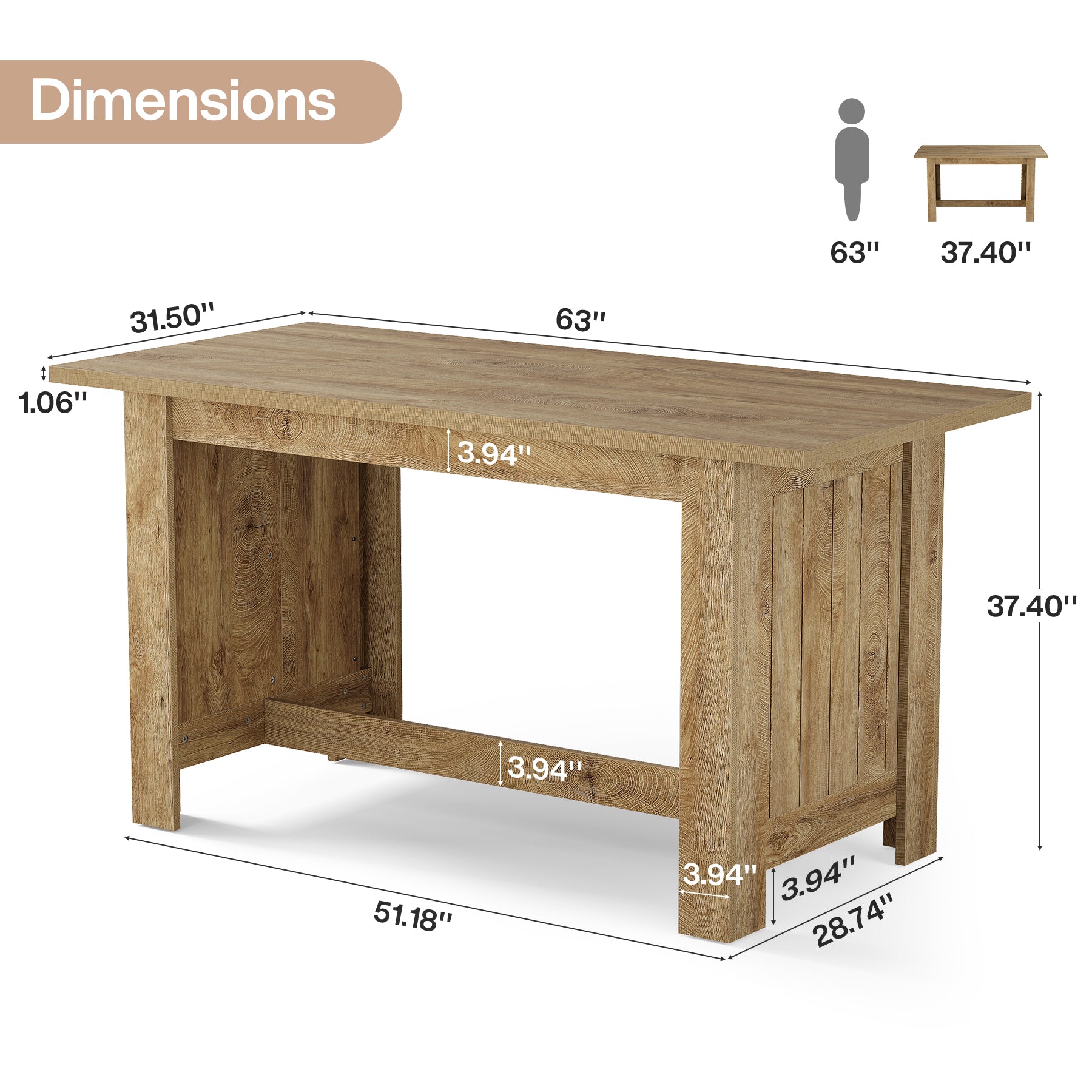 Tribesigns 63-Inch Kitchen Island with Large Prep Top, Farmhouse Counter Height Table for Kitchen