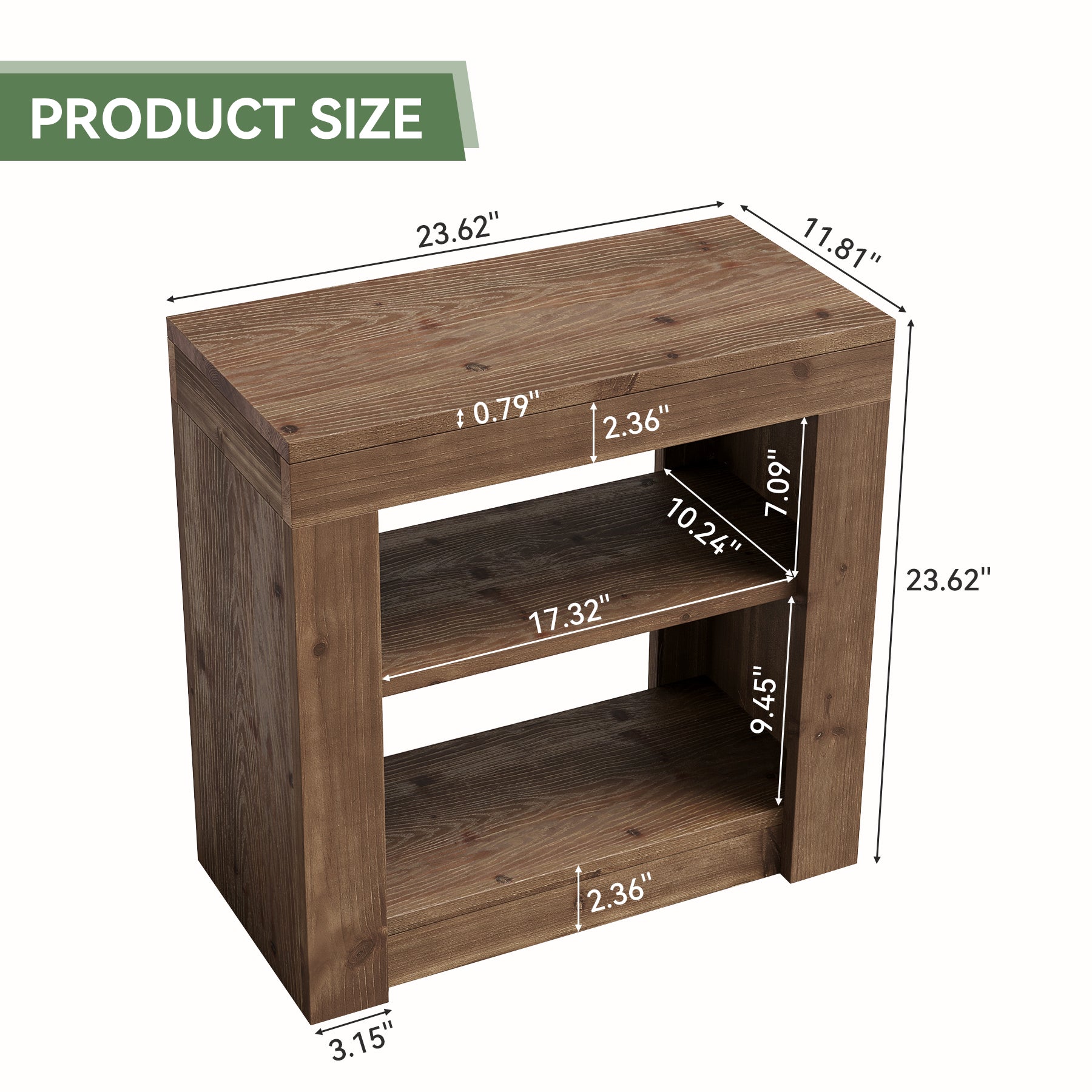 23.62" Solid Wood Nightstand, Rectangle Bedside Table with Storage Shelf for Bedroom