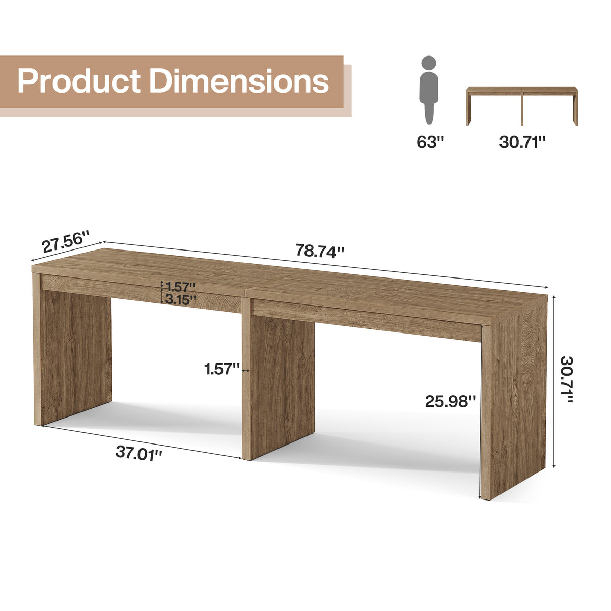 78.7" Two-Person Computer Desk, Extra-Long Double Writing Table for Home Office