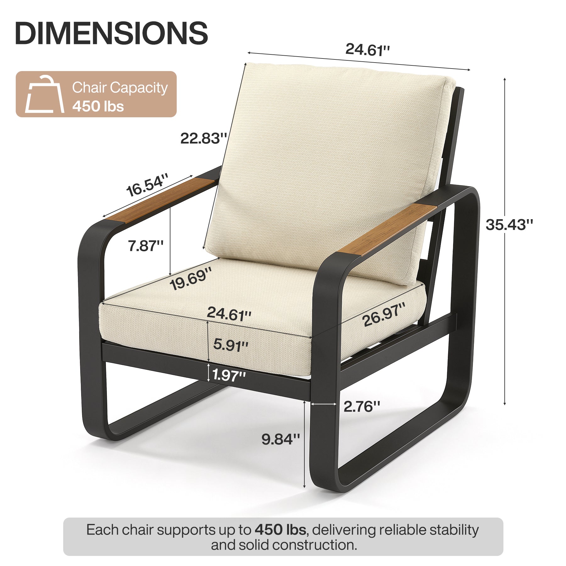 29.9" Wide Outdoor Patio Sofa, Modern Single Seat With Removable Cushions