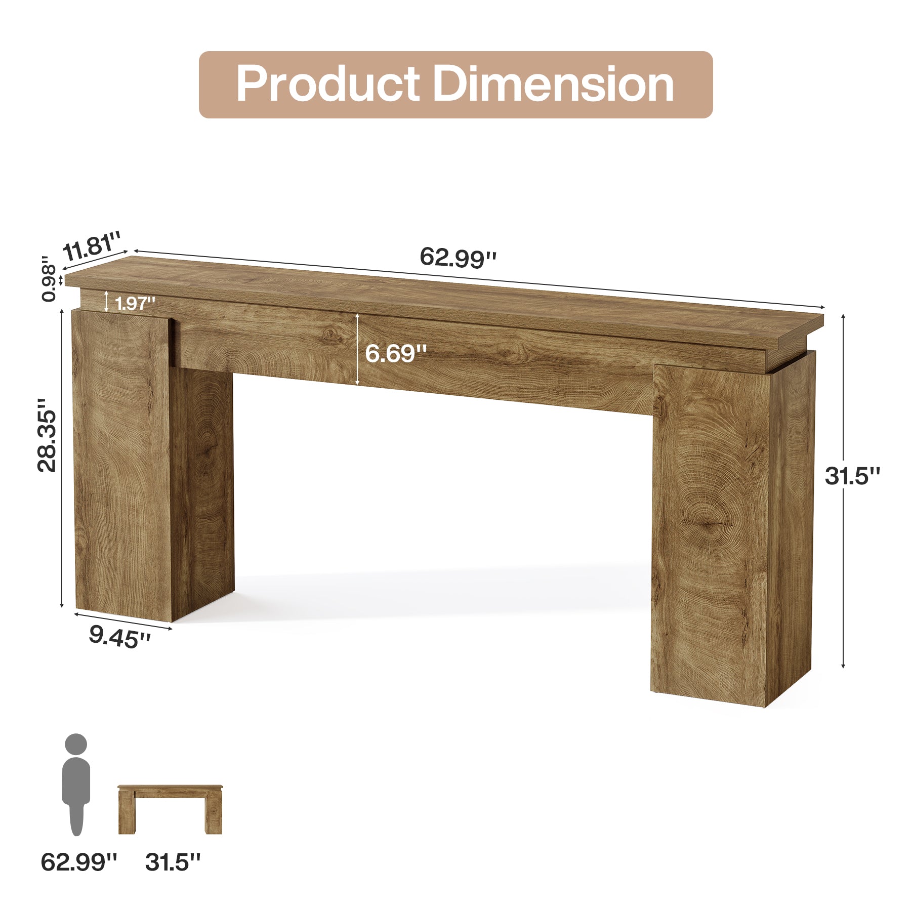 63" Farmhouse Console Table with Open Shelf, Narrow Sofa Table for Entryway, Hallway, or Behind Couch
