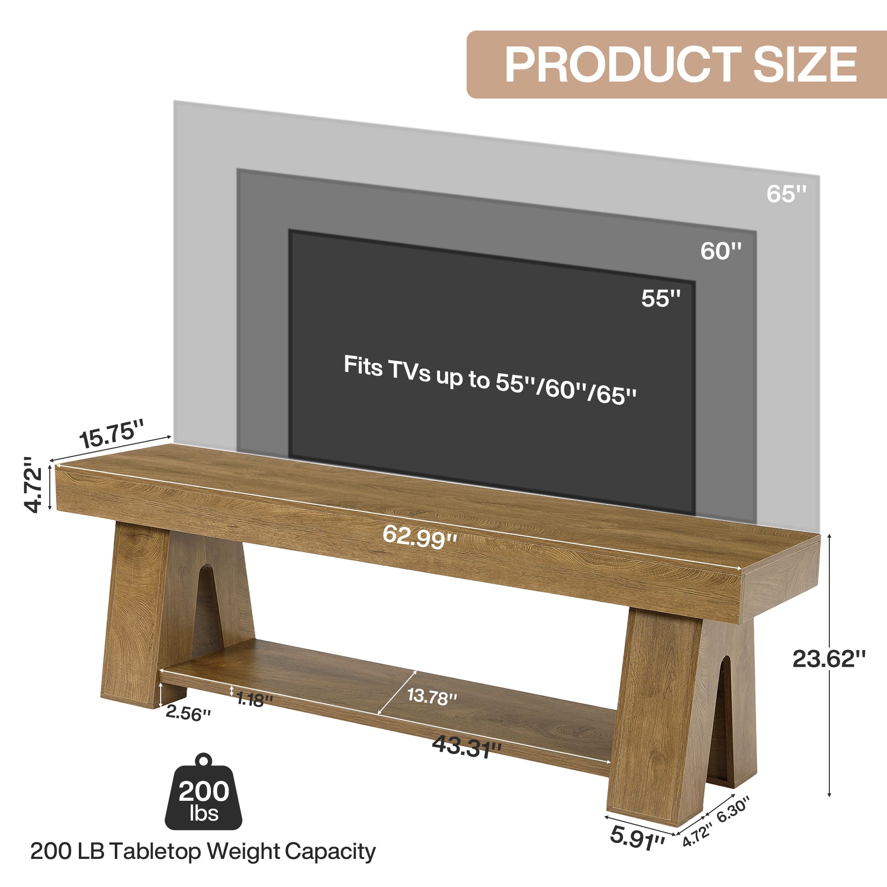 Tribesigns 63-Inch TV Stand for TVs up to 65 Inch, Wooden Media Console with Open Shelf