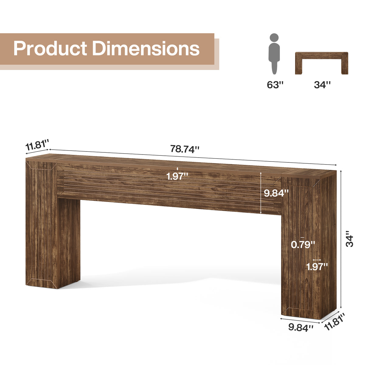 79" Extra Long Console Table, Modern Farmhouse Entryway Sofa Table with Fluted Legs