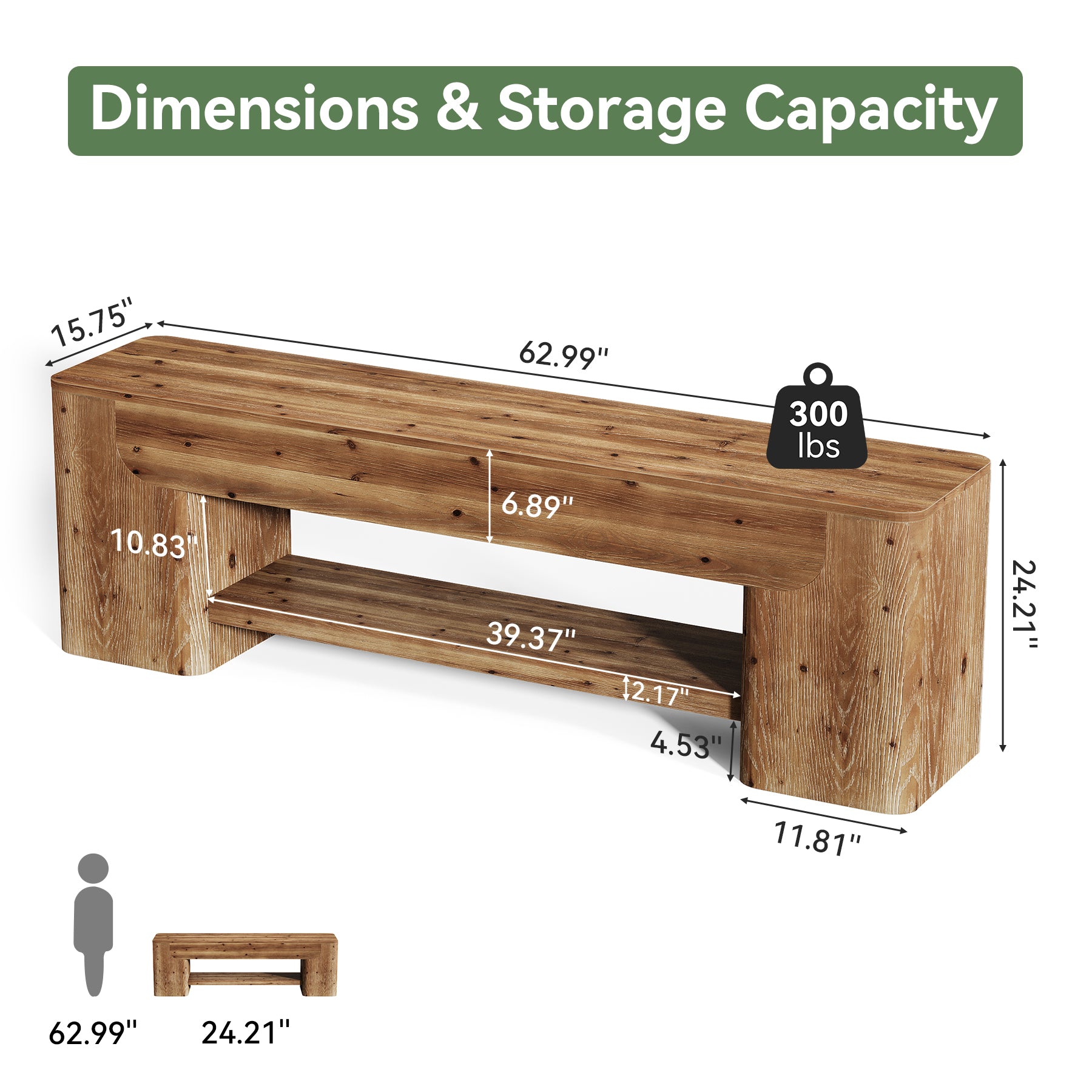 63" Solid Wood TV Stand for Up to 75" TVs, Farmhouse Entertainment Center with Open Shelf Storage for Living Room or Bedroom