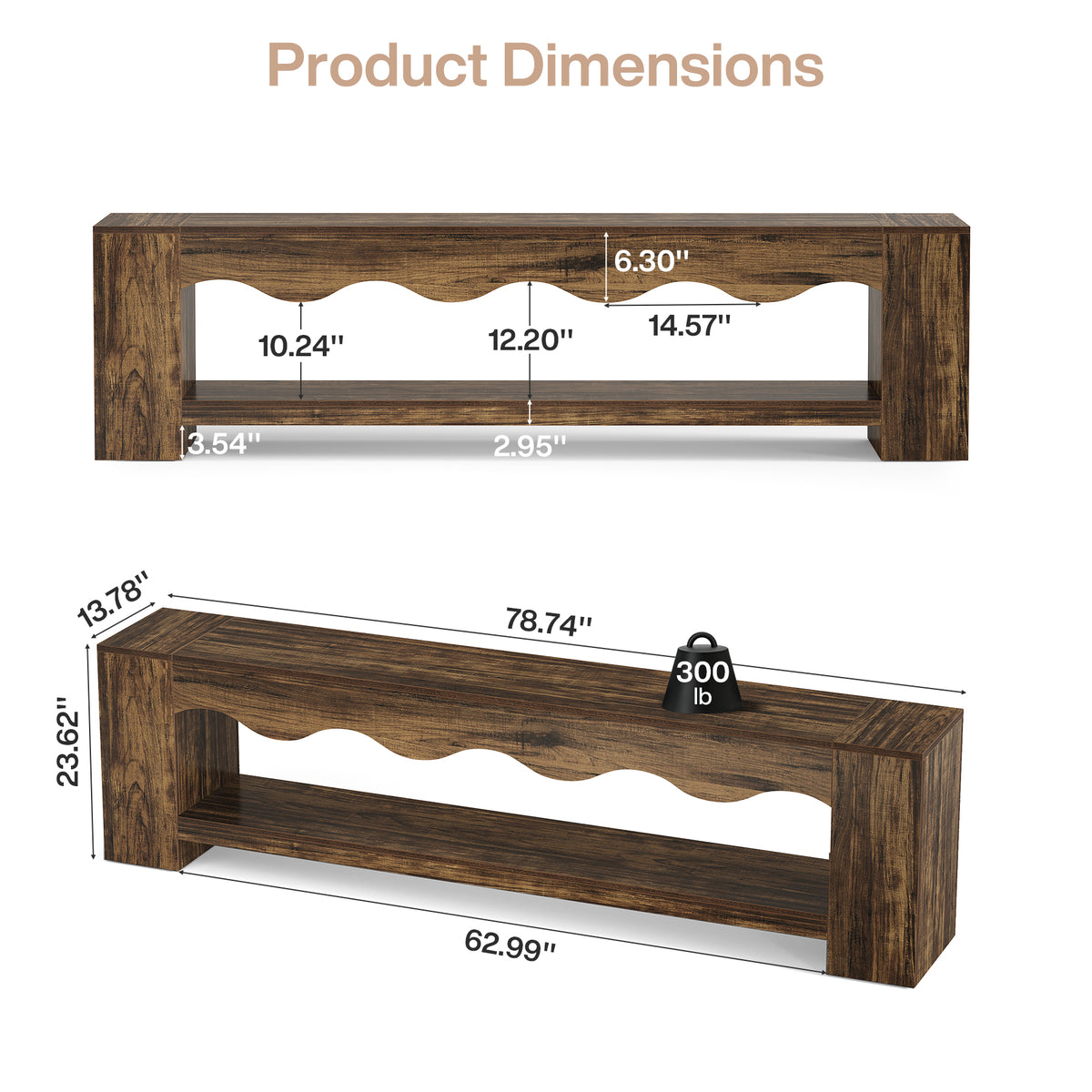 79" TV Stand for TVs Up to 85", Rustic Curved TV Console, Mid-Century Modern