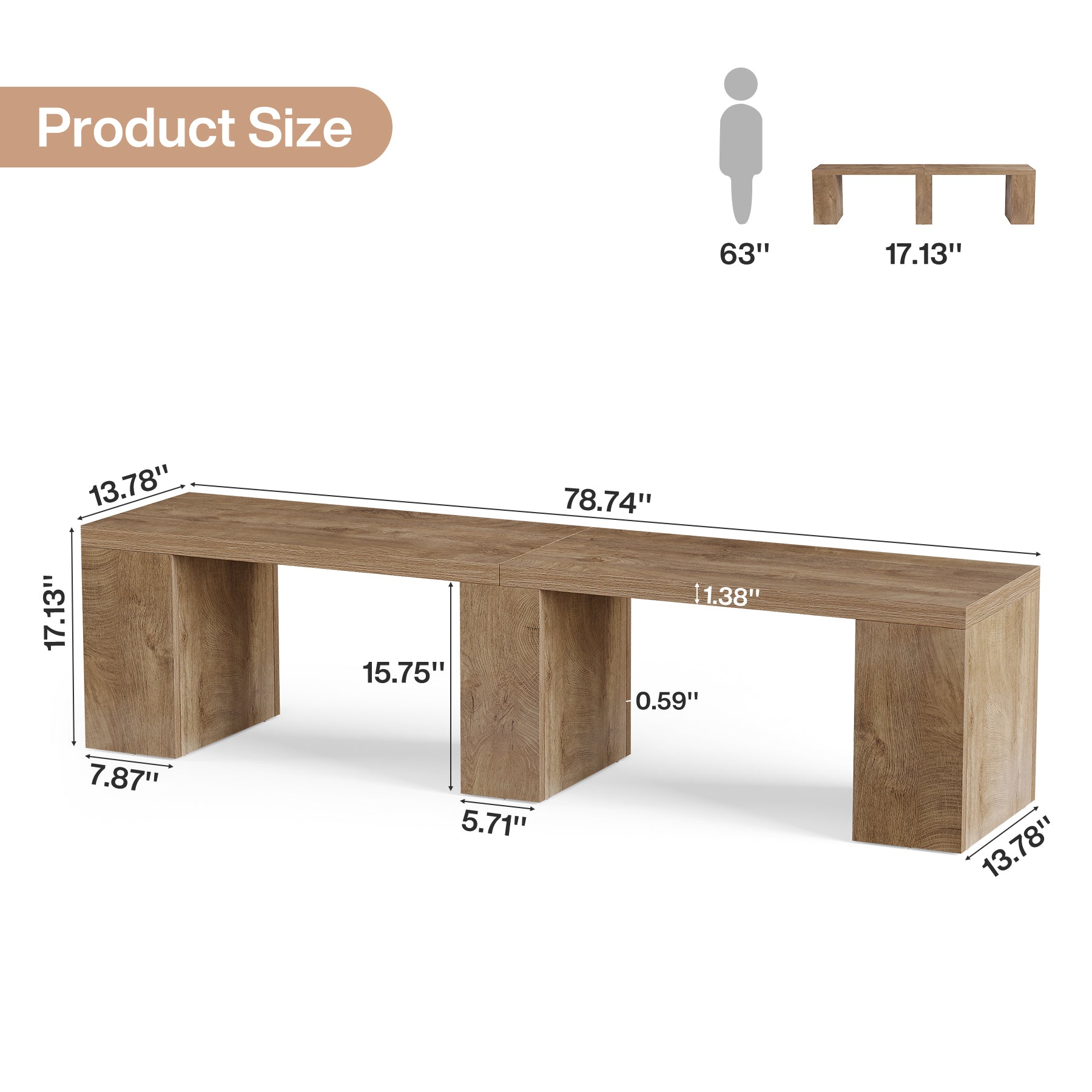 78.74" Extra-Long Dining Bench, Farmhouse Kitchen  Bench Seats 4 for Dining Room