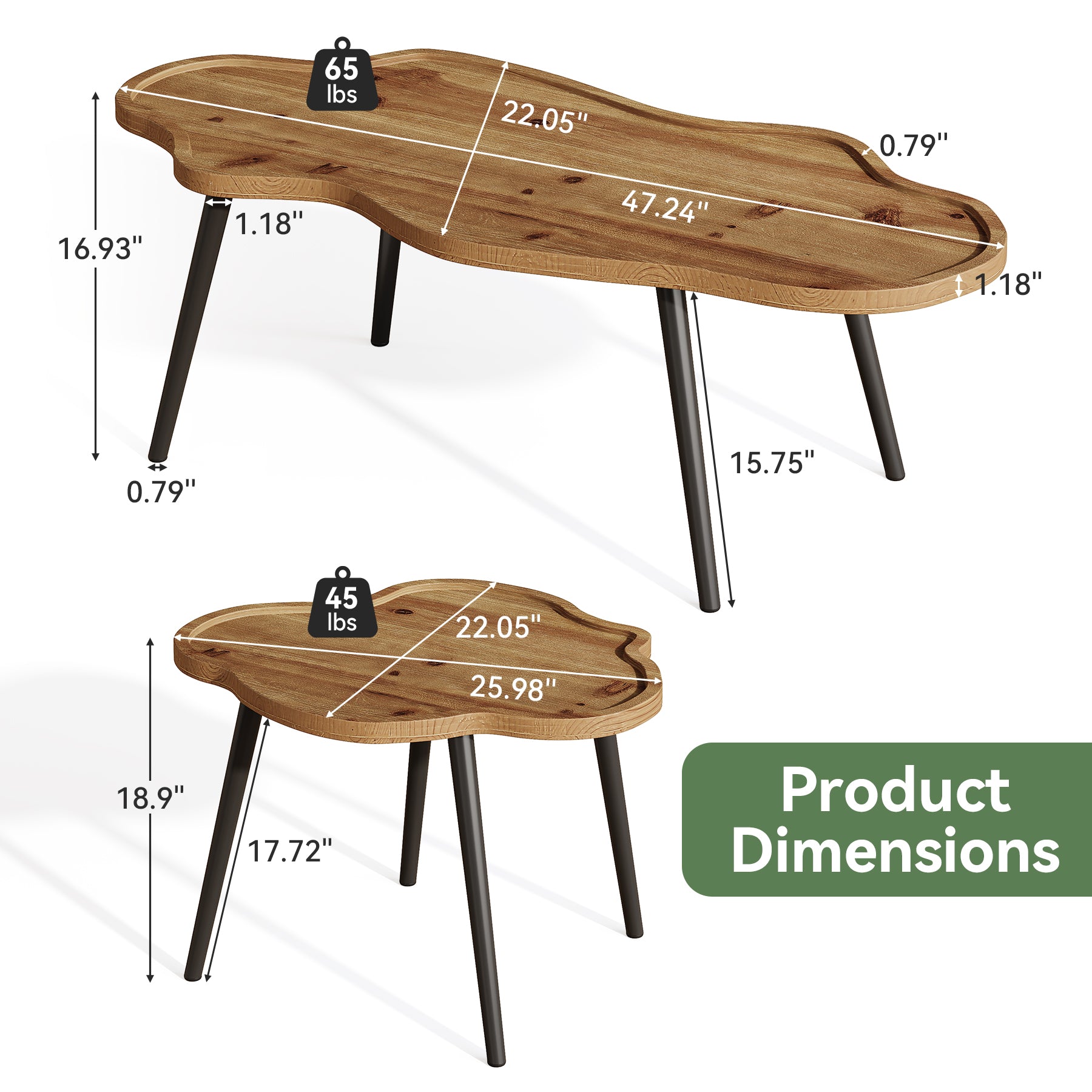 Tribesigns Nesting Coffee Table Set of 2, Solid Wood with Cloud Tabletop