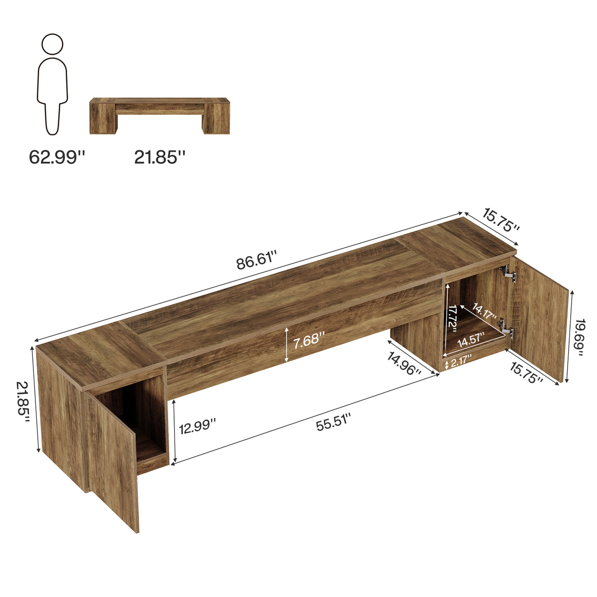 87" Extra Long TV Stand for 95" TVs, Entertainment Center with 2 Storage Cabinets