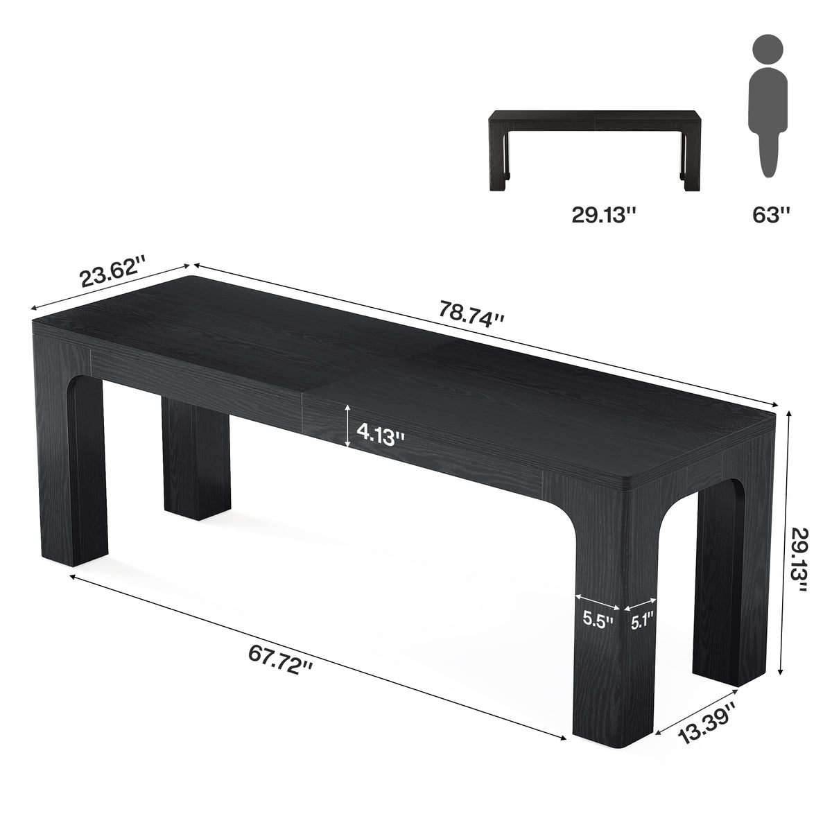 79" Modern Dining Table for 8-10, Long Kitchen Table for Dining Room