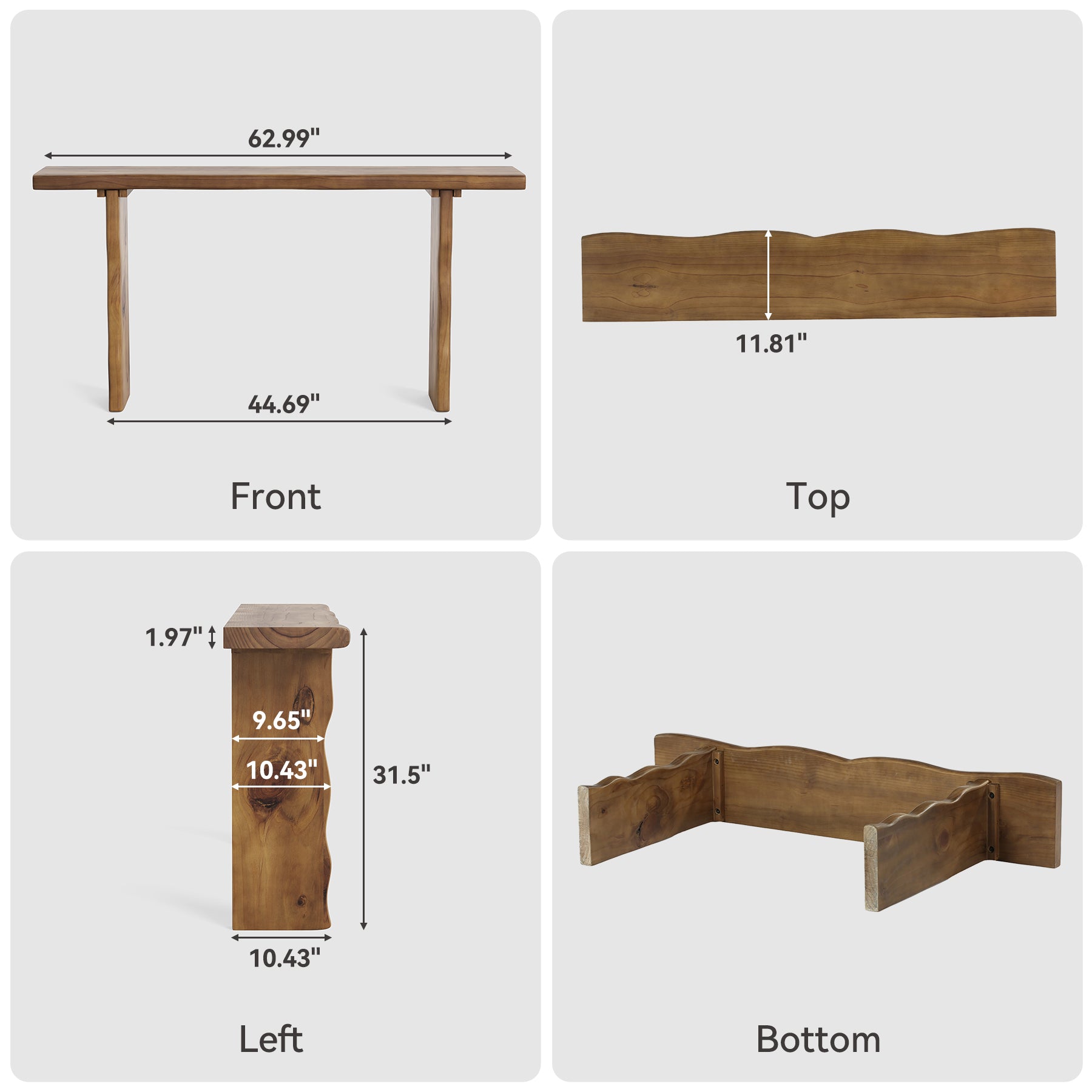 63" Solid Wood Console Table, Farmhouse Narrow Sofa & Entryway Table for Behind Couch or Hallway