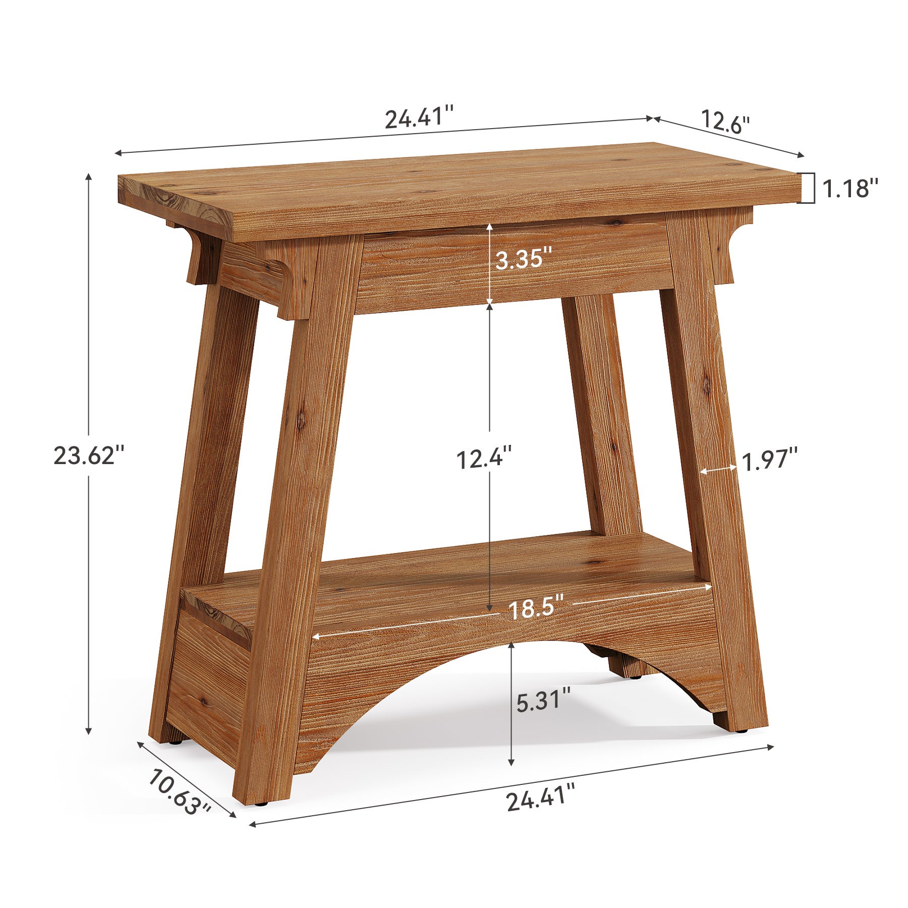 24.4" Solid Wood End Table, Narrow Farmhouse Nightstand for Small Spaces
