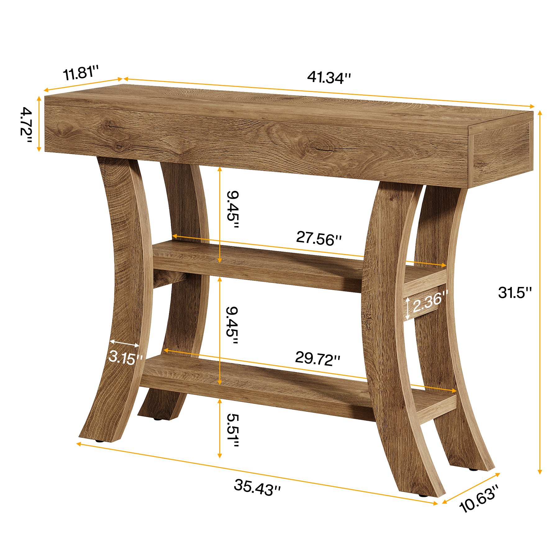 41" Console Table, Sofa Entryway Table with Storage Shelves