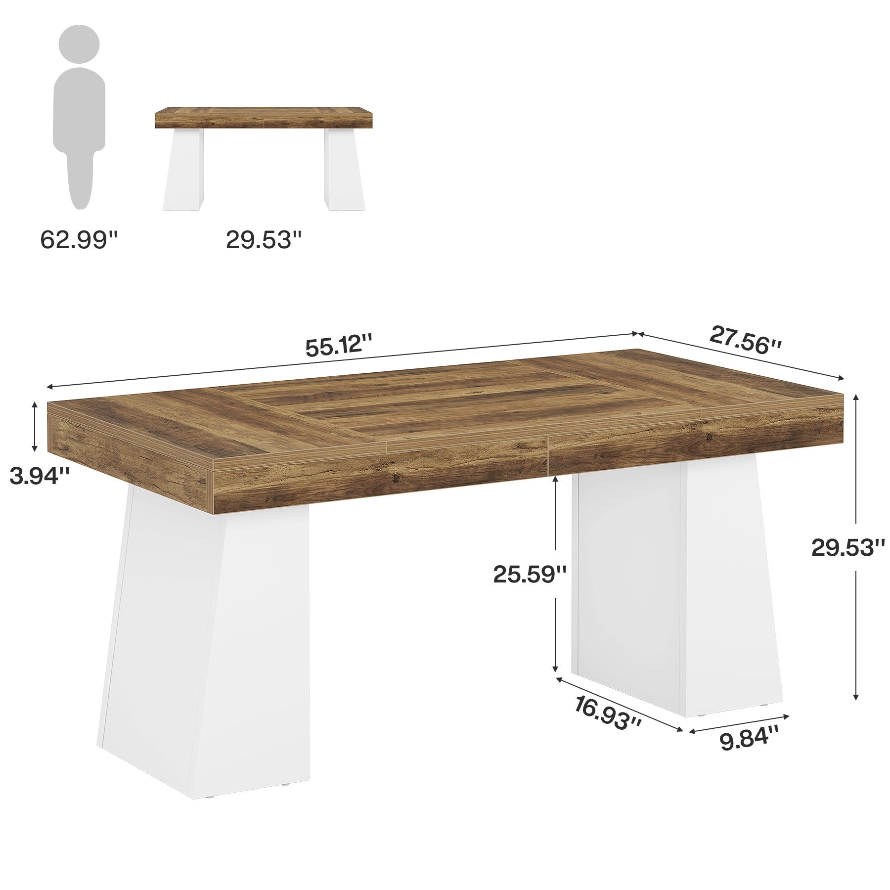 55" Executive Office Desk with Double Trapezoid Base, Modern Wooden Computer Desk for Home Office