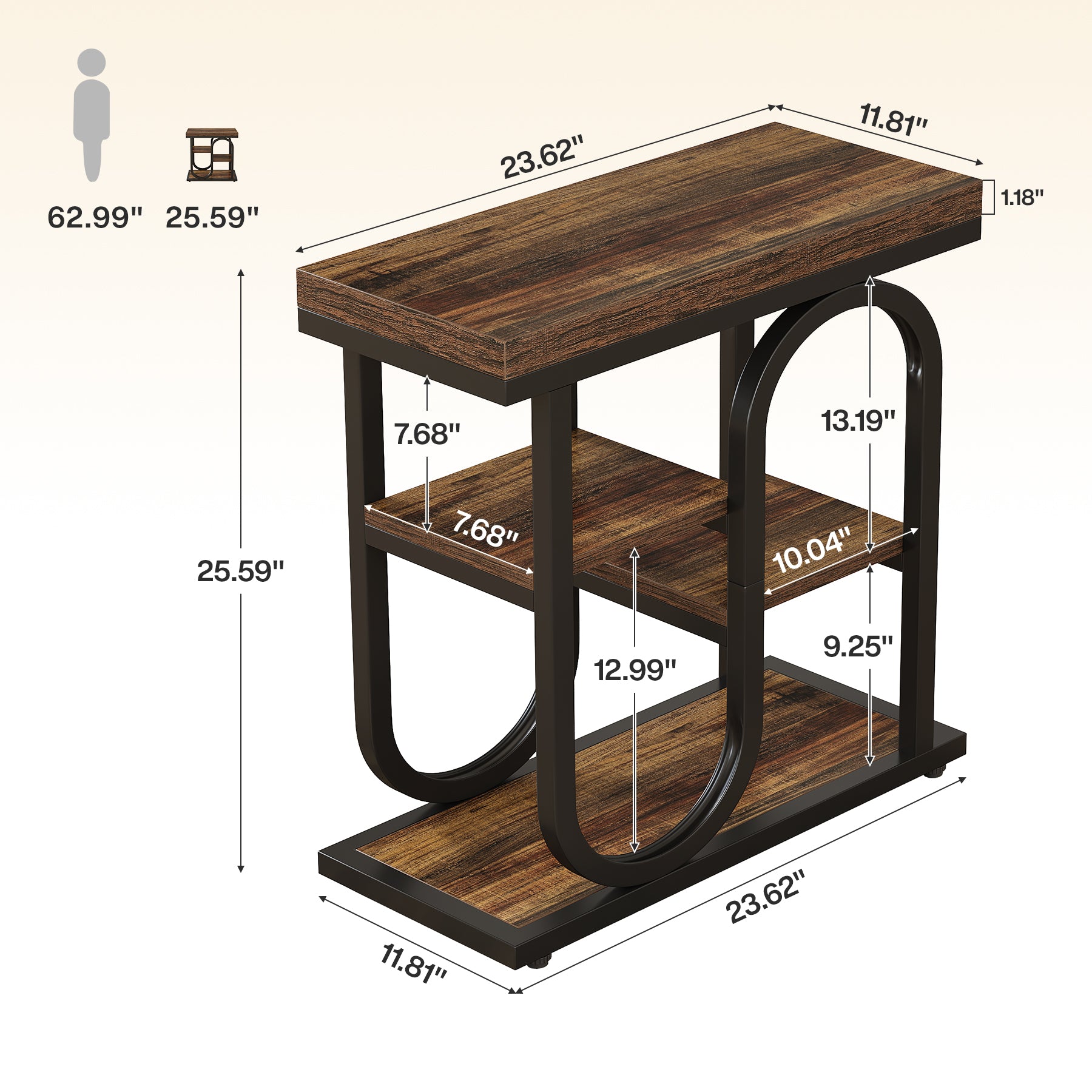 23.6" Narrow End Table, 4-Tier Side Table Nightstand for Living Room