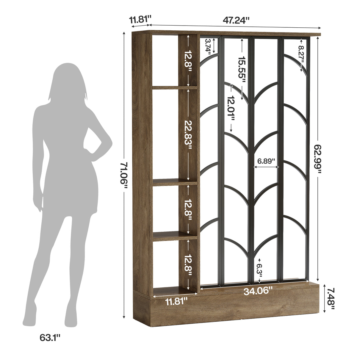 71" Tall Freestanding Room Divider with Shelves, Storage Partition Screen