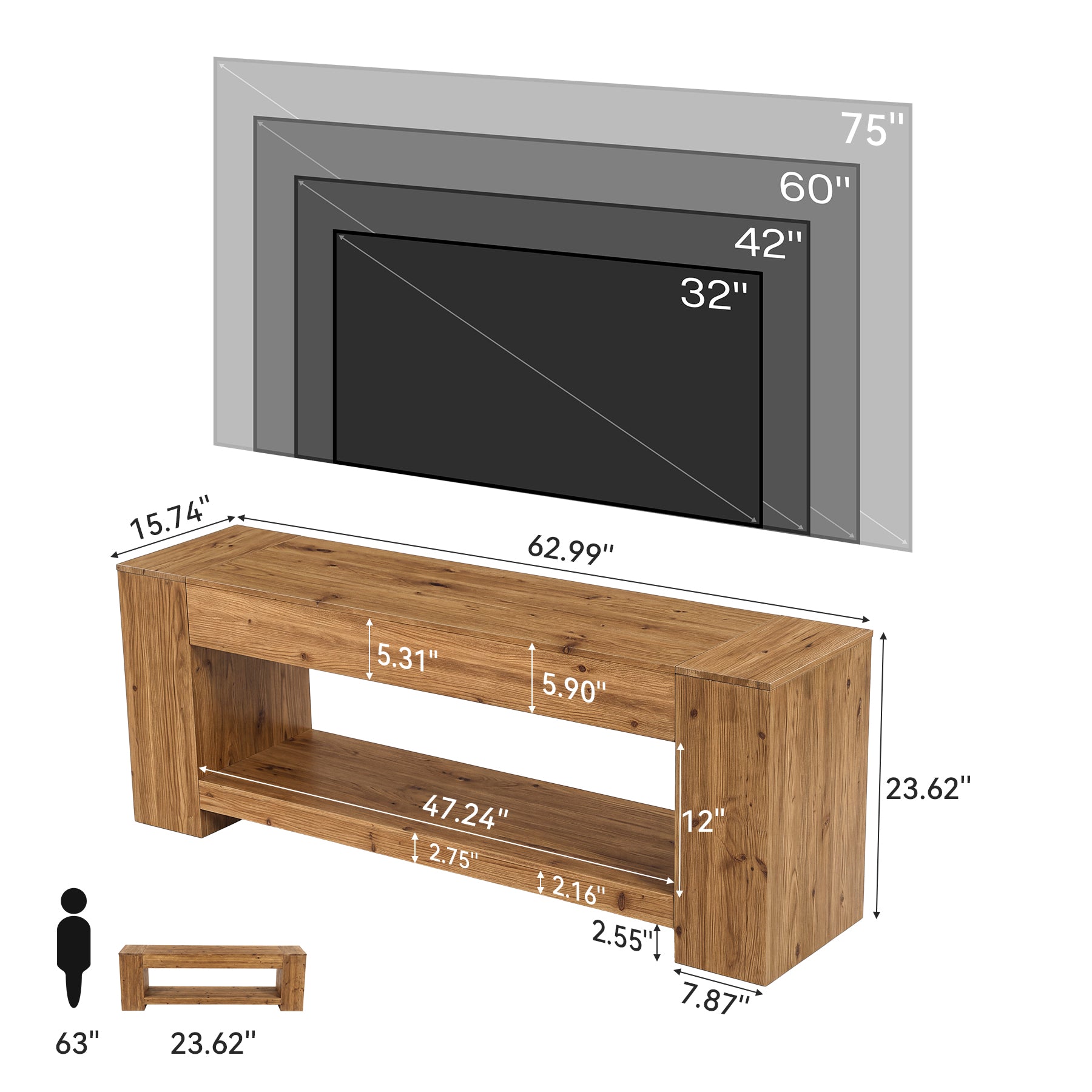 Tribesigns 63" Solid Wood TV Stand, Farmhouse Console for Living Room