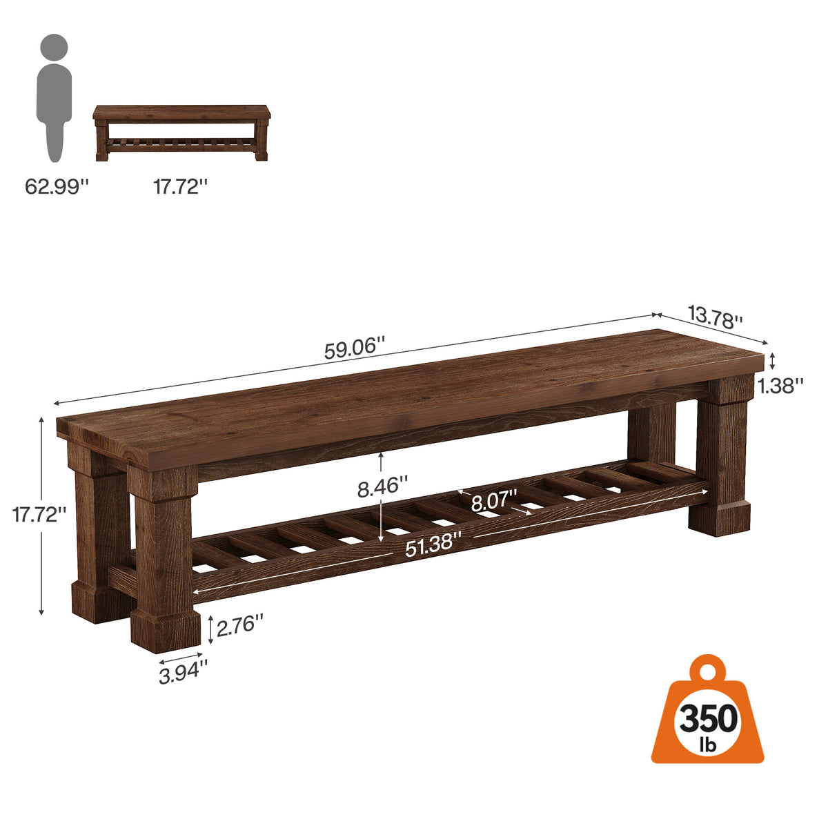 59" Solid Wood TV Stand for TVs Up to 65", Farmhouse TV Console Table with Storage