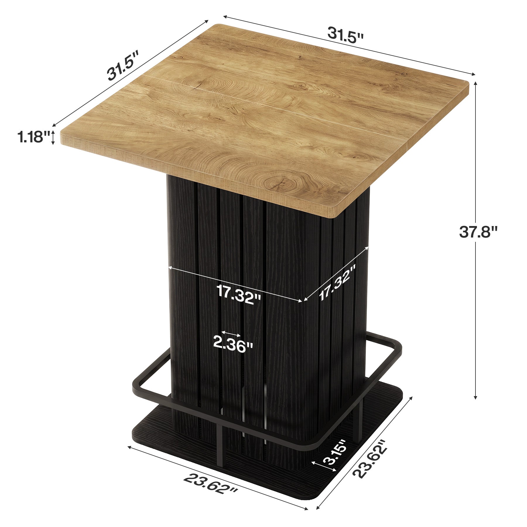 Square Bar Table for Home Kitchen, 37.8" H Counter-Height Dining Table Seats 2