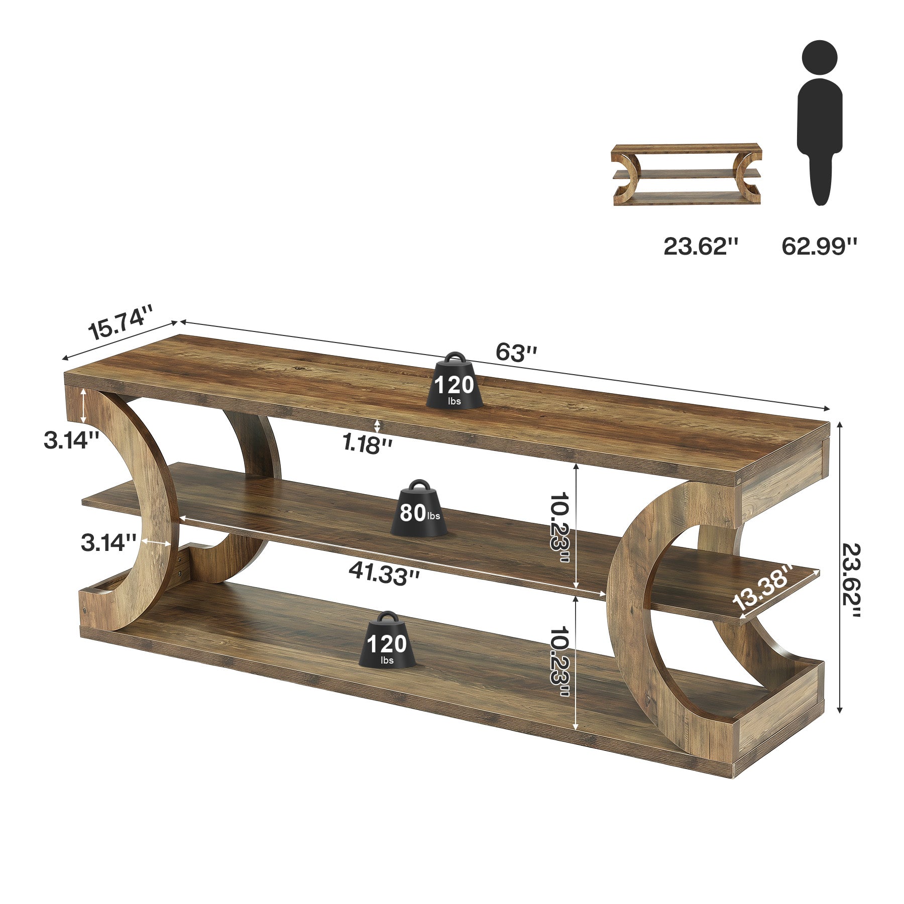 63" TV Stand for TVs up to 70", Farmhouse Entertainment Center with Shelves for Living Room