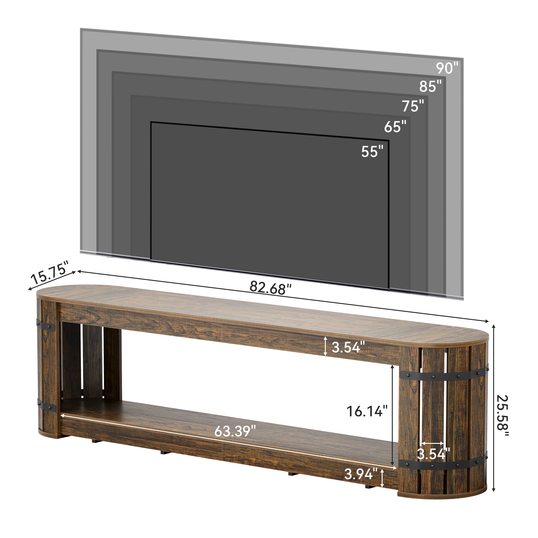 82.68" TV Stand for TVs up to 90", Long Media Console with 2-Tier Storage