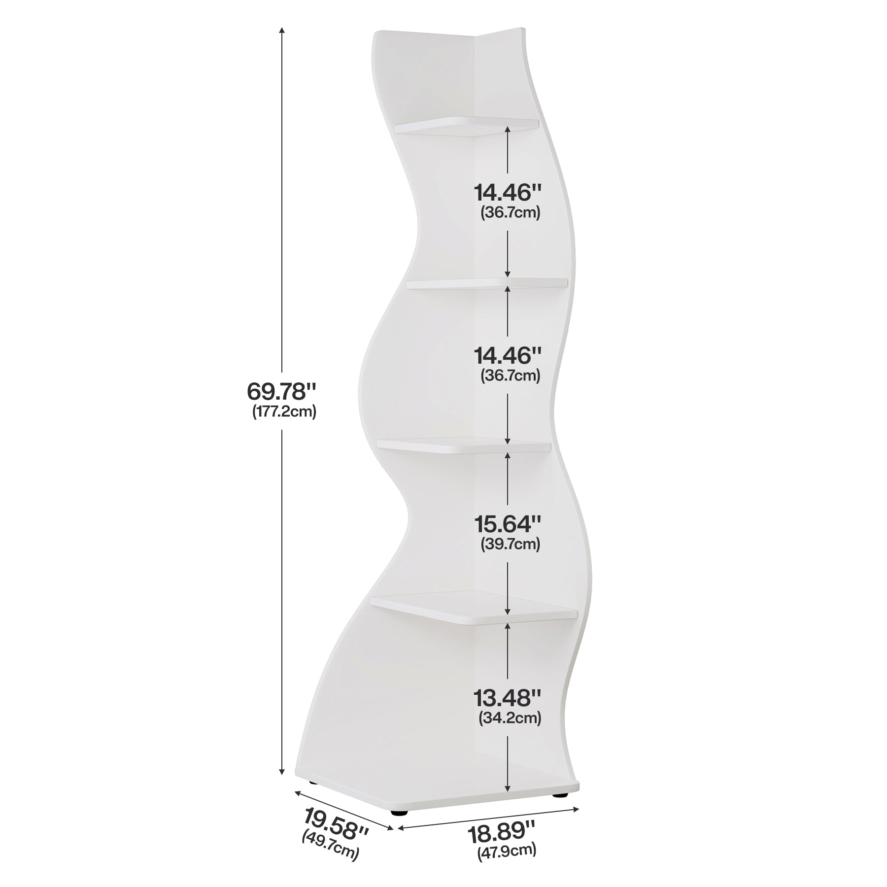 5-Tier Corner Bookcase, Rustic Freestanding Corner Shelf for Small Spaces