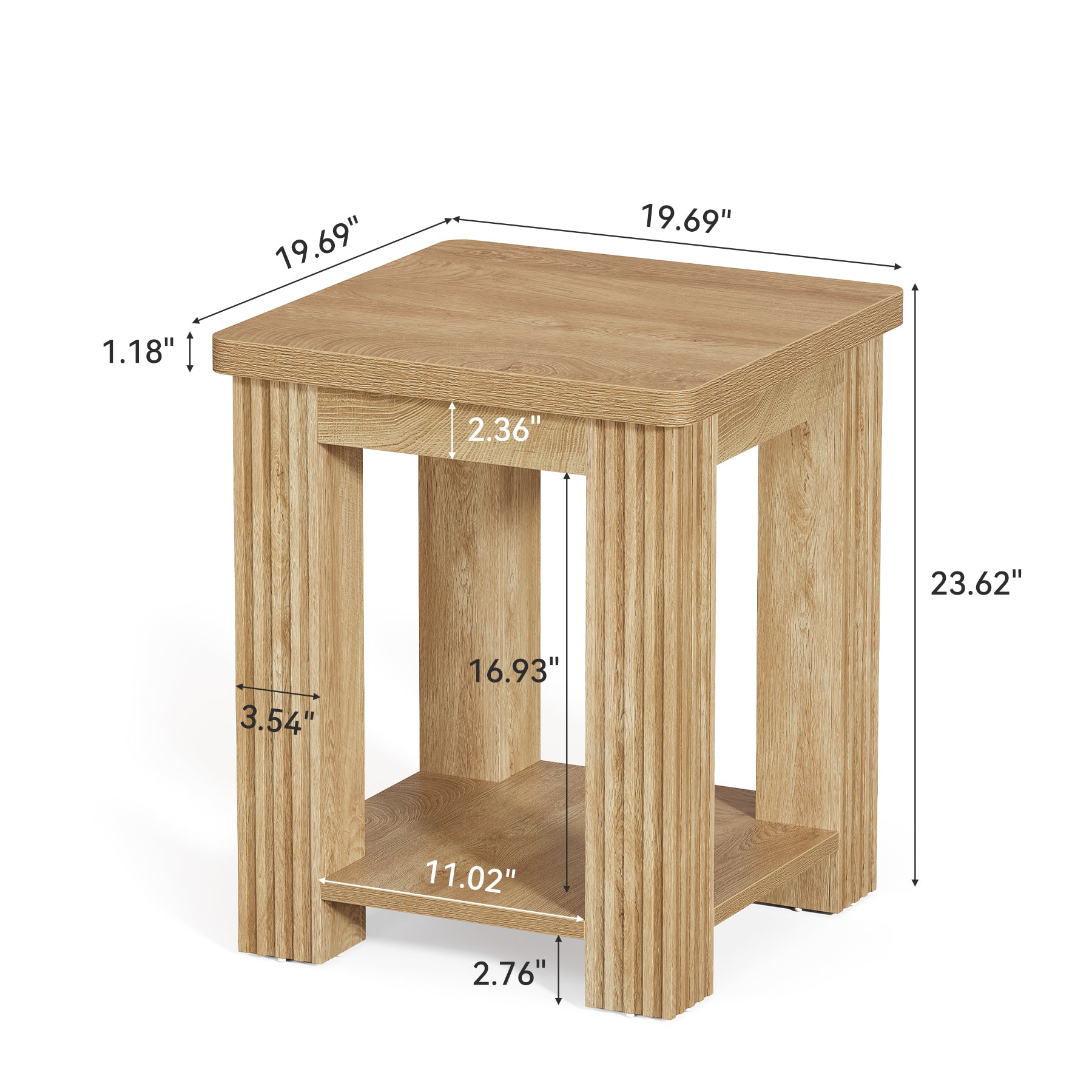 19.7" Square End Table with Storage, Farmhouse Side Table for Living Room, Bedroom