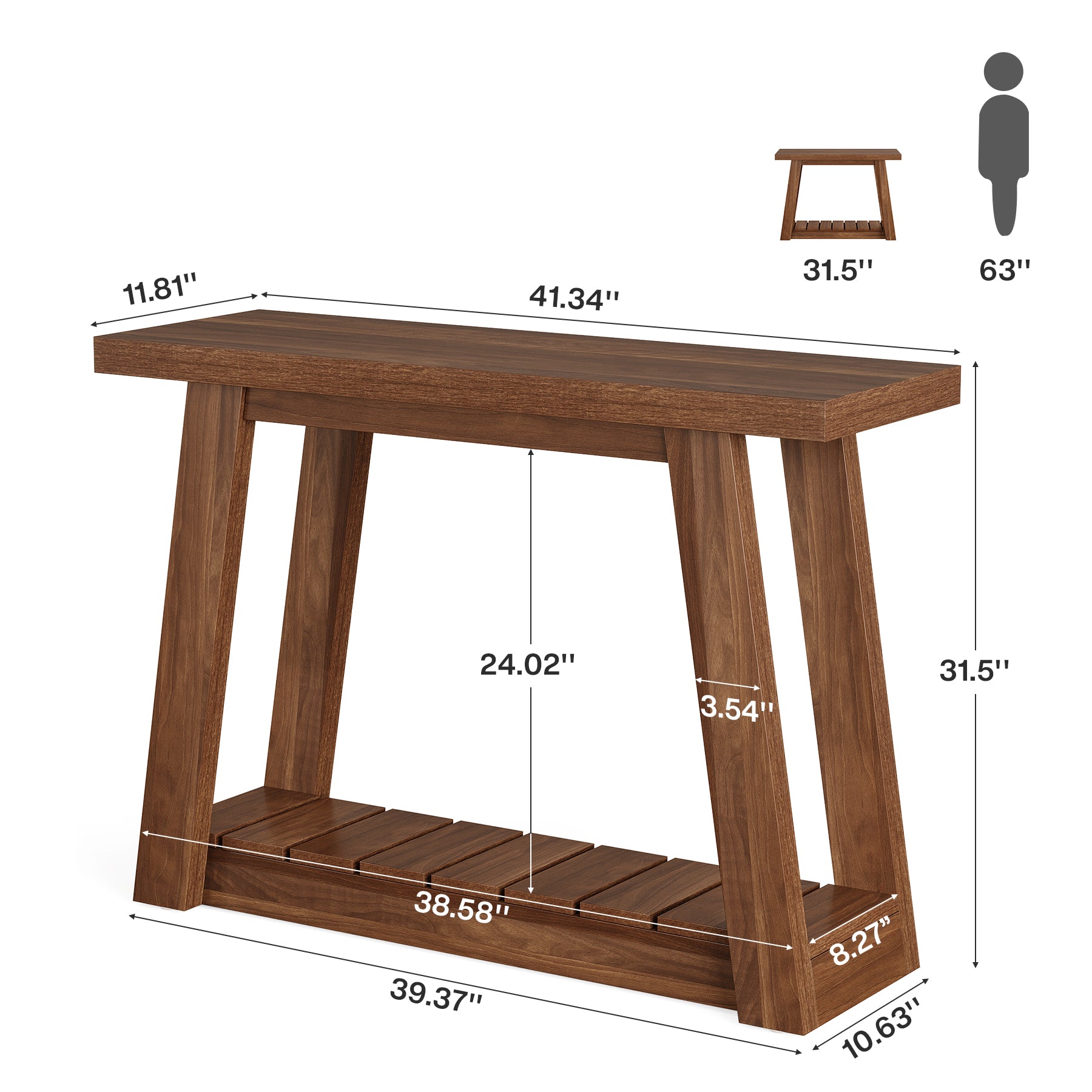 41.3" Farmhouse Console Table, 2-Tier Entryway Table Narrow Sofa Tables for Living Room