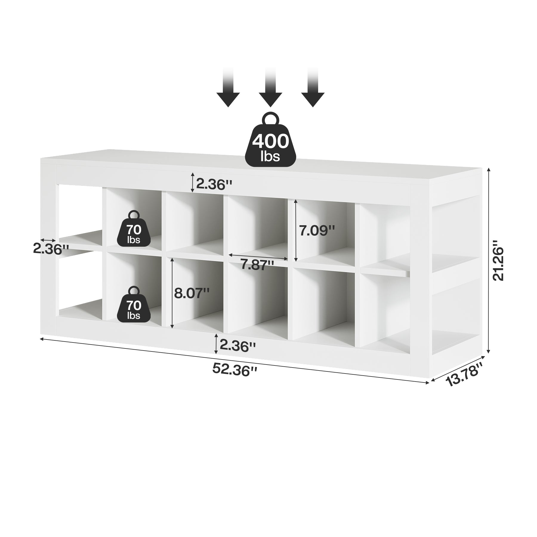 52.36" 12 Cube Organizer Bookcase, 2-Tier Open Shelf Storage for Living Room Bedroom Office