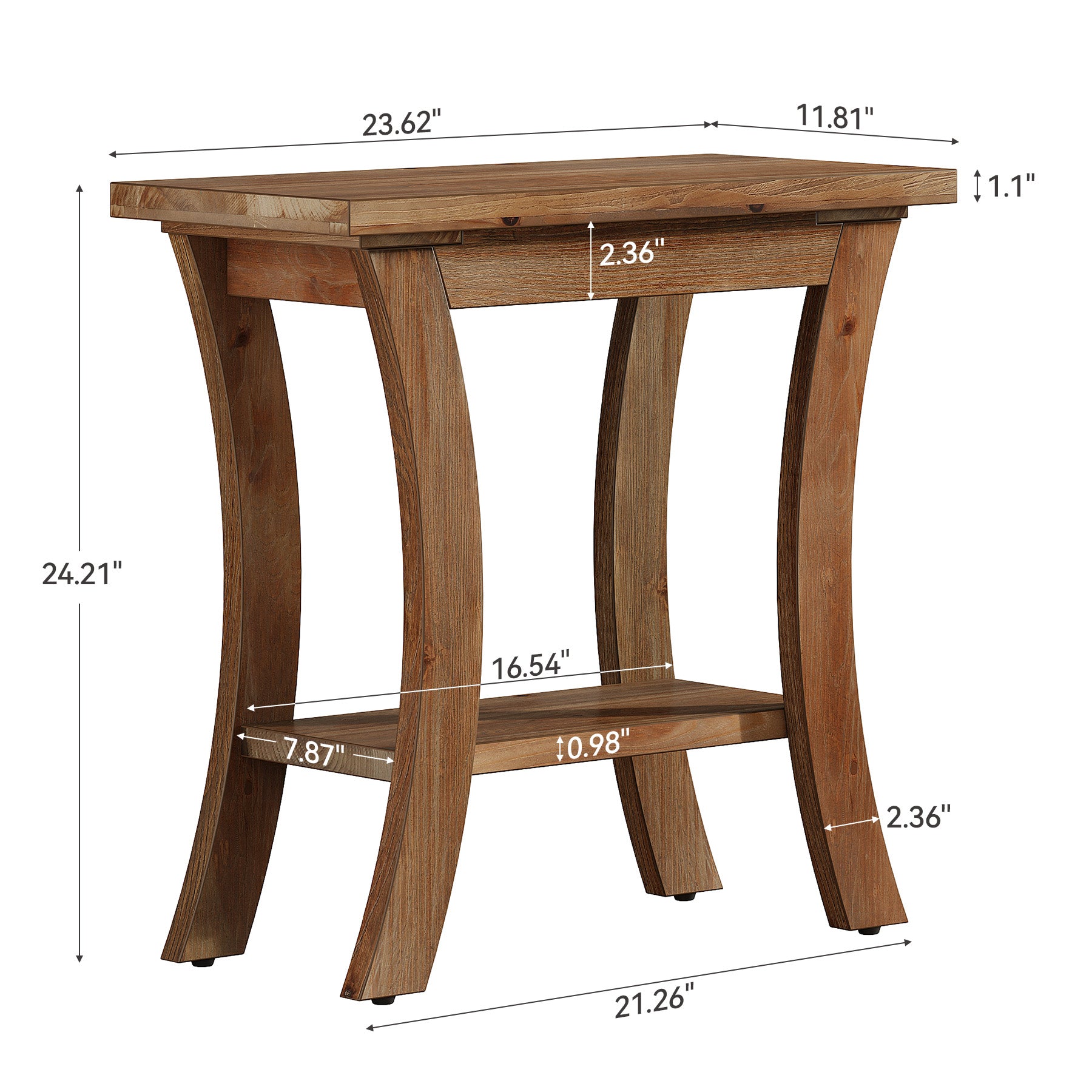 Tribesigns 23.6-Inch Solid Wood Side Table with Lower Shelf, Farmhouse End Table for Living Room