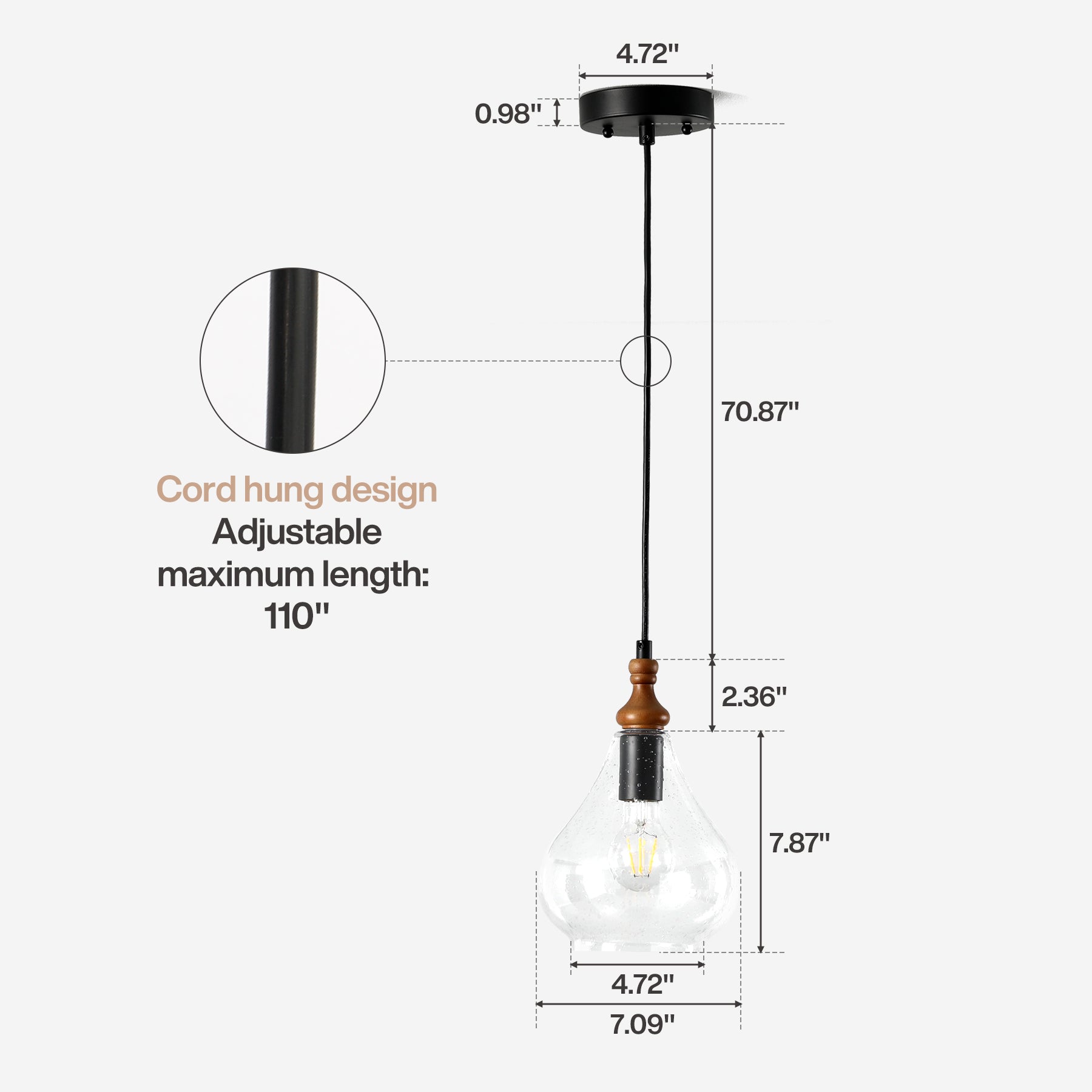 Farmhouse Teardrop Pendant Light, Adjustable Hanging Light Fixture with Seeded Glass Shade