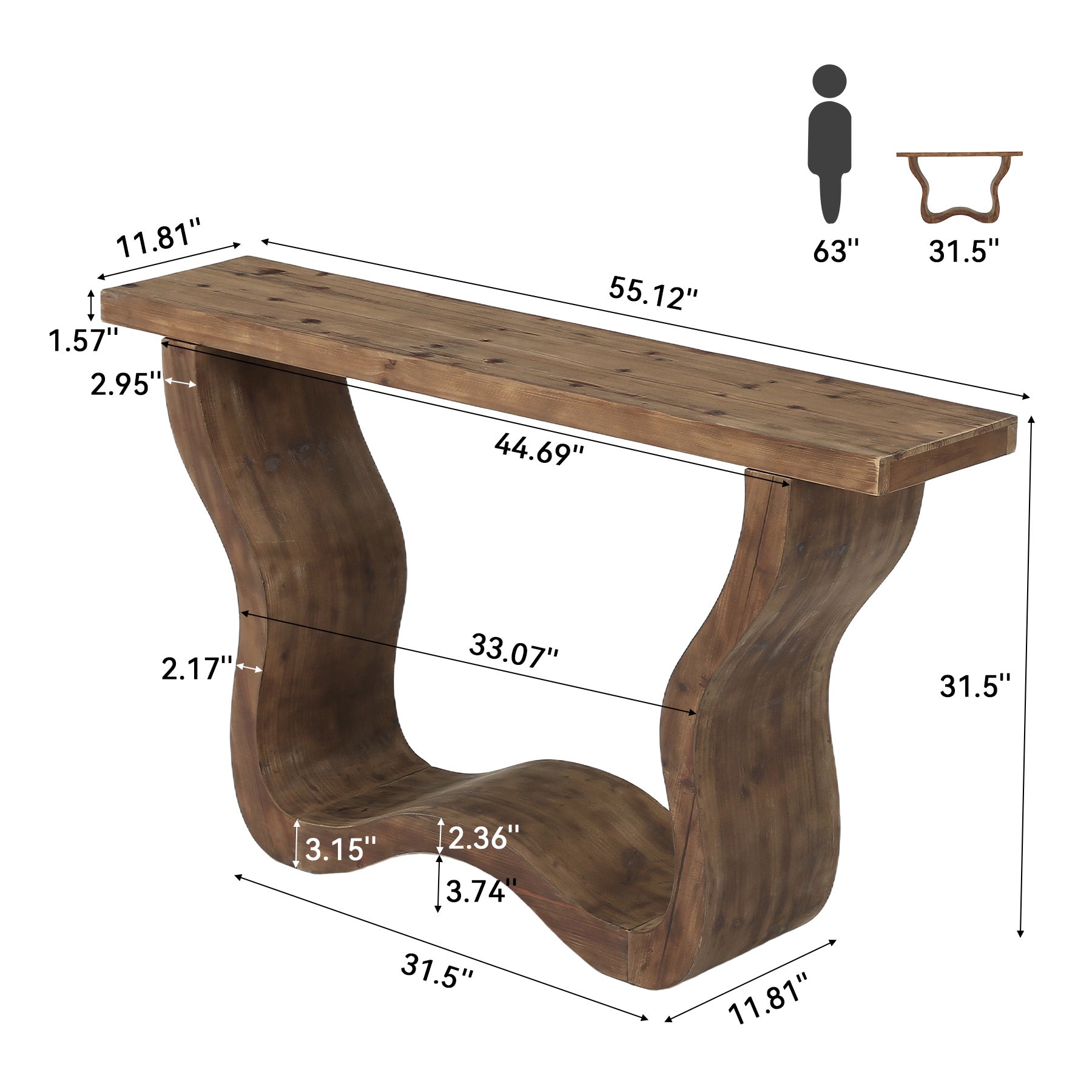 55" Solid Wood Farmhouse Console Table, Artistic Entryway Sofa Table for Hallway & Living Room