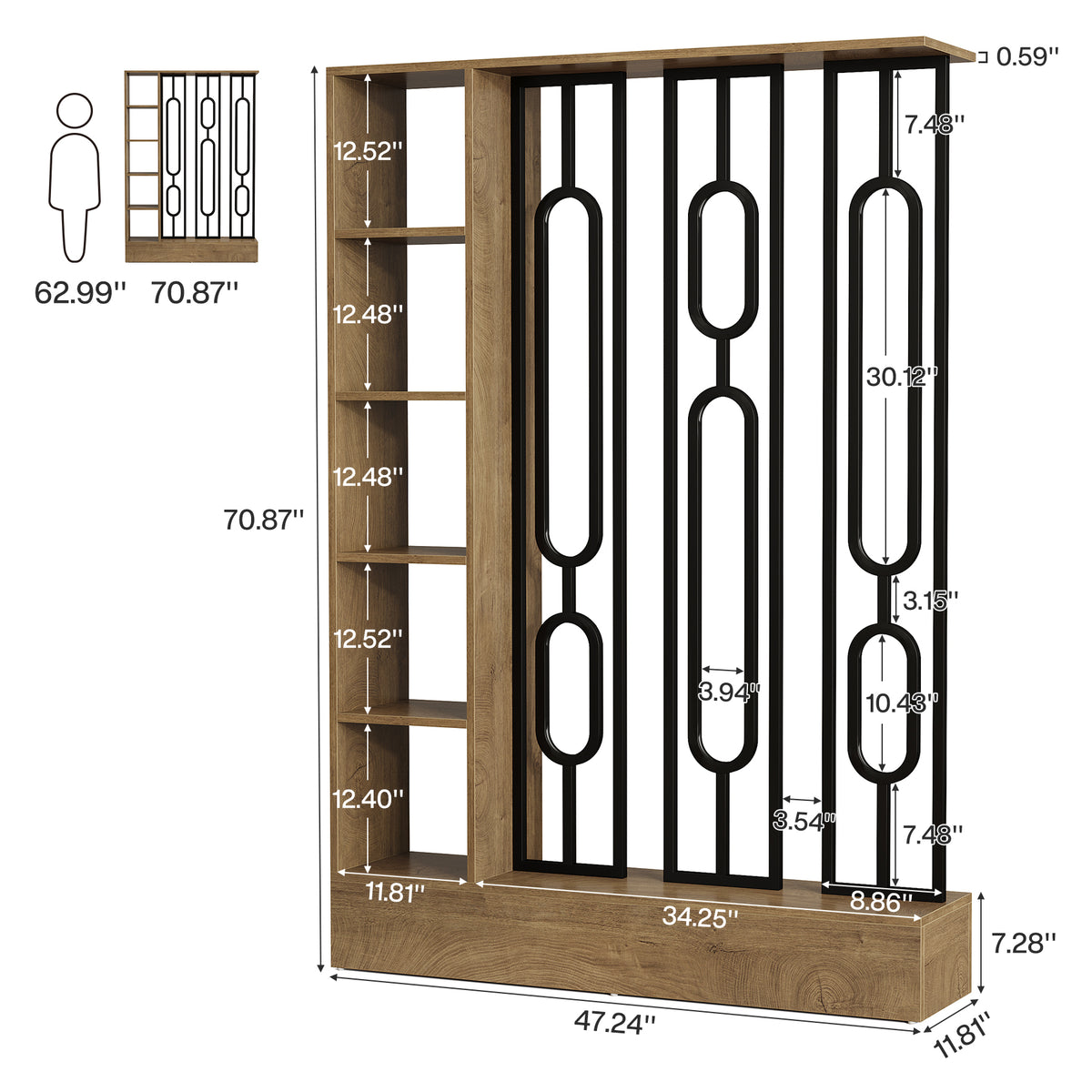 71" Room Divider with Open Storage Shelves, Freestanding Wall Partition Separation