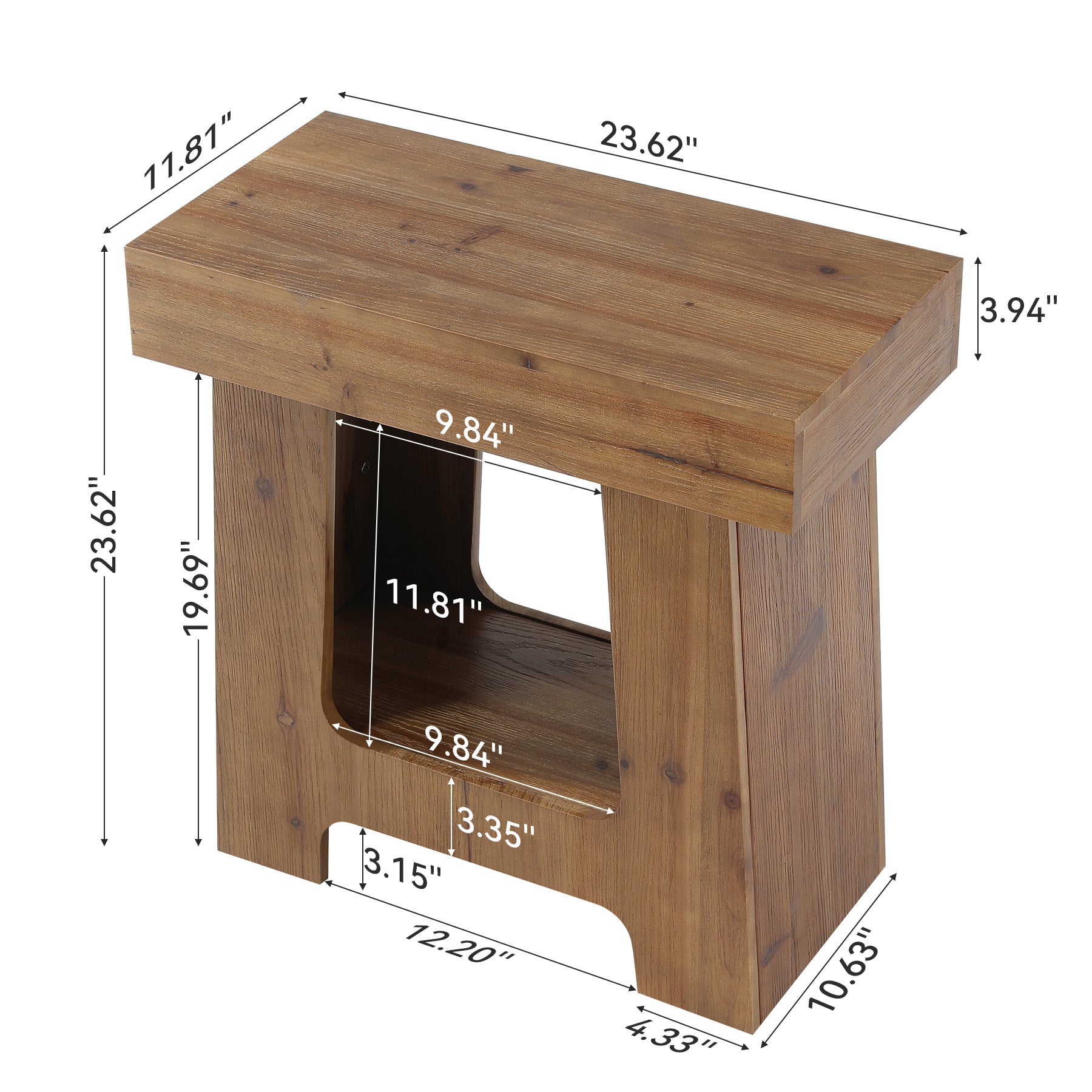 23.6" Solid Wood End Table, 2-Tier Side Table Rectangular Narrow Nightstand