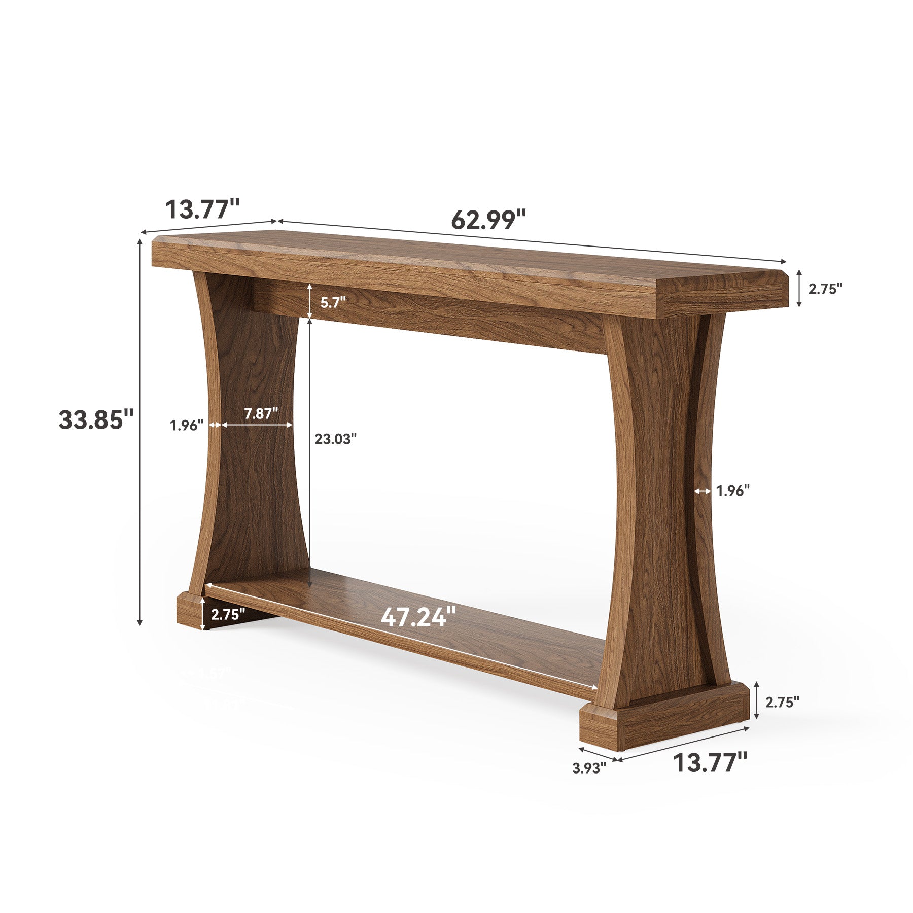 2-Tier Console Table, 63” Narrow Entryway Sofa Table with Storage Shelf