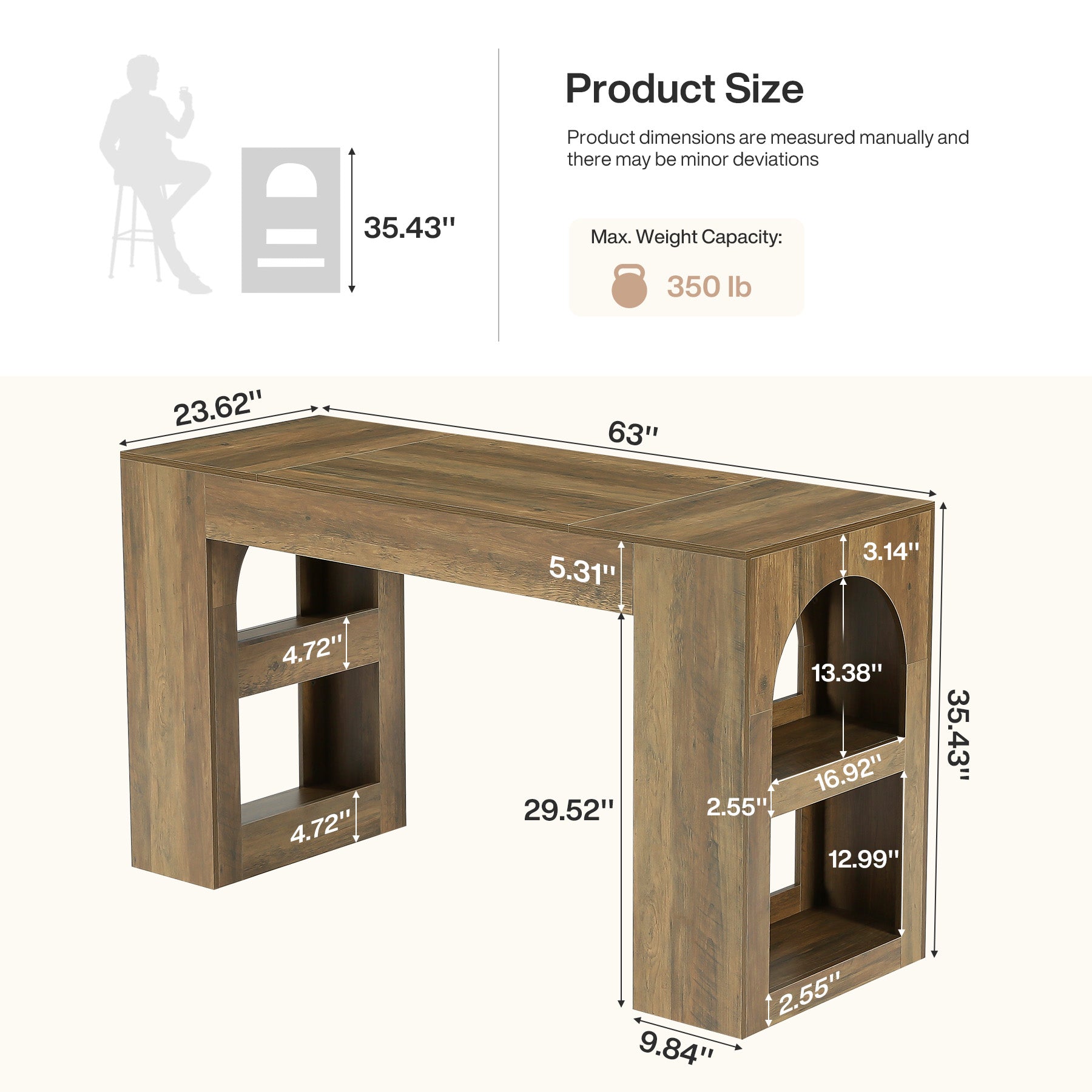 63" Counter Height Bar Table with Side Storage, Industrial Counter Table for Home Bar & Dining Room