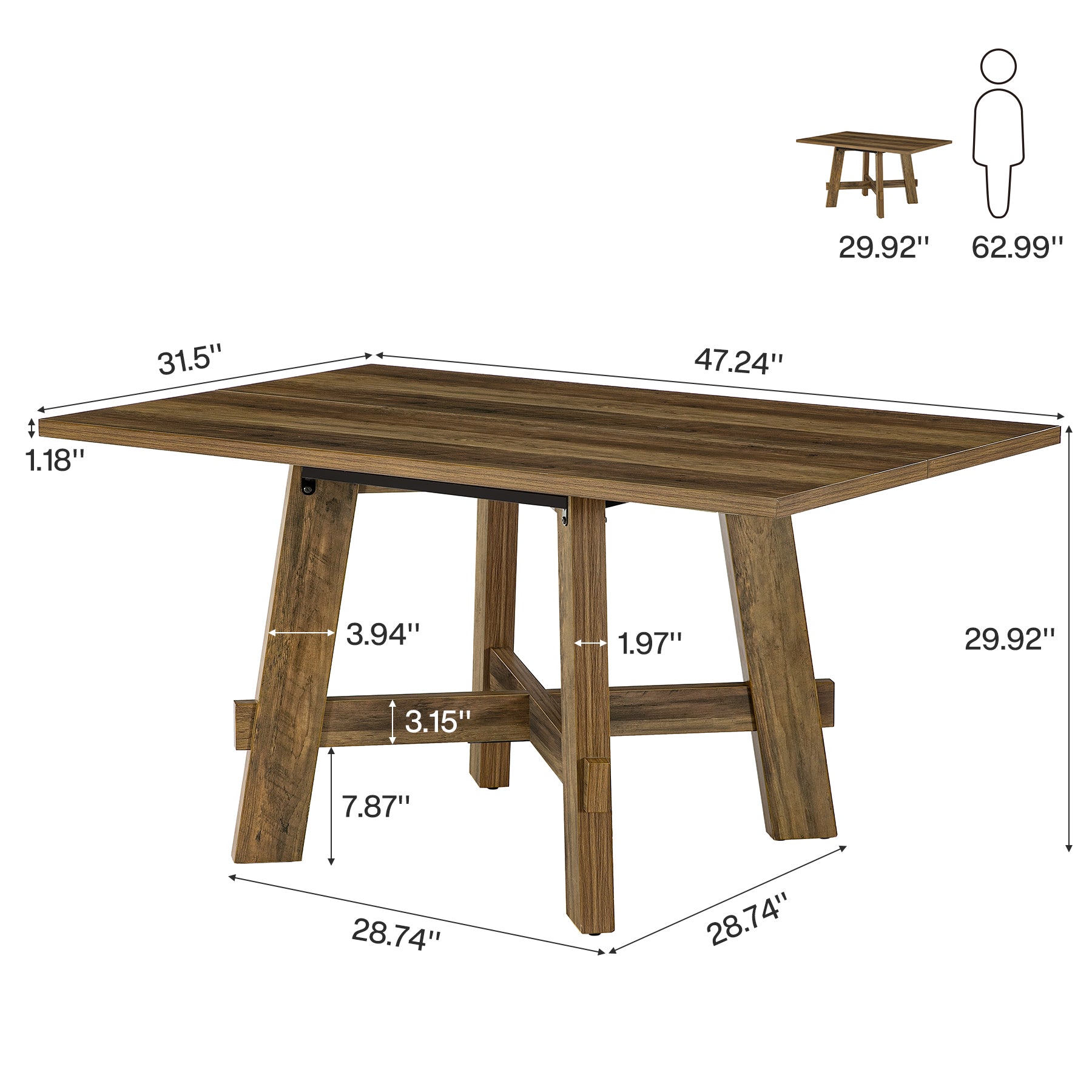 Tribesigns 47-Inch Dining Table, Cross Brace Kitchen Table for 4