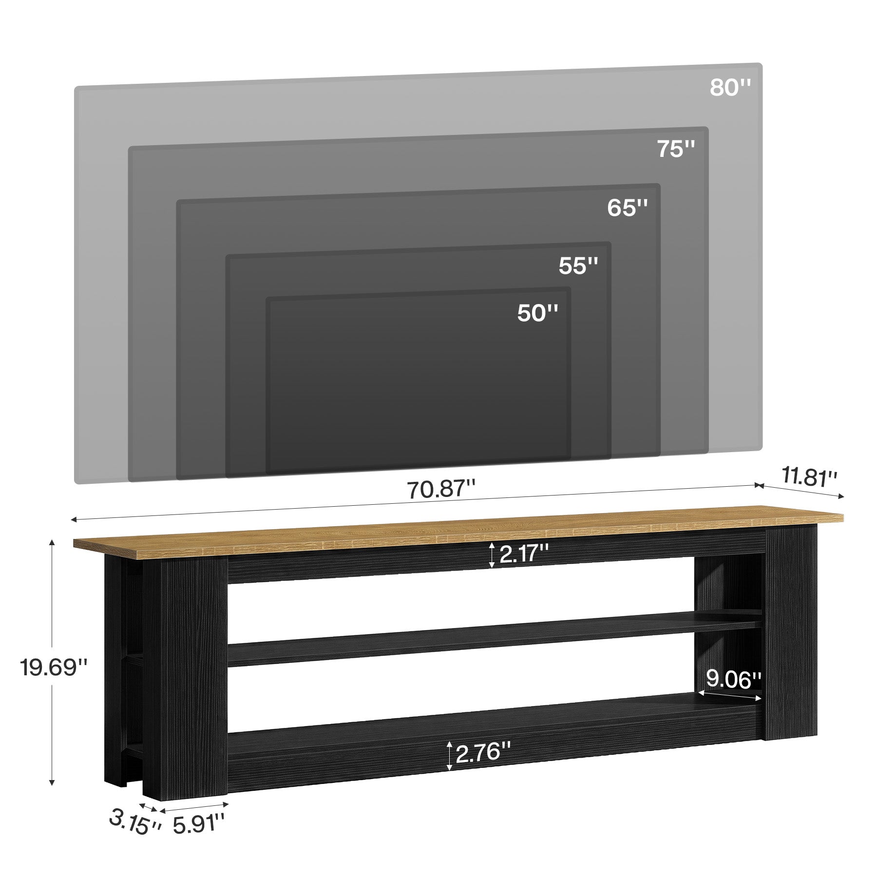 70.87" TV Stand for TVs up to 80", Farmhouse Entertainment Center with Storage Shelves