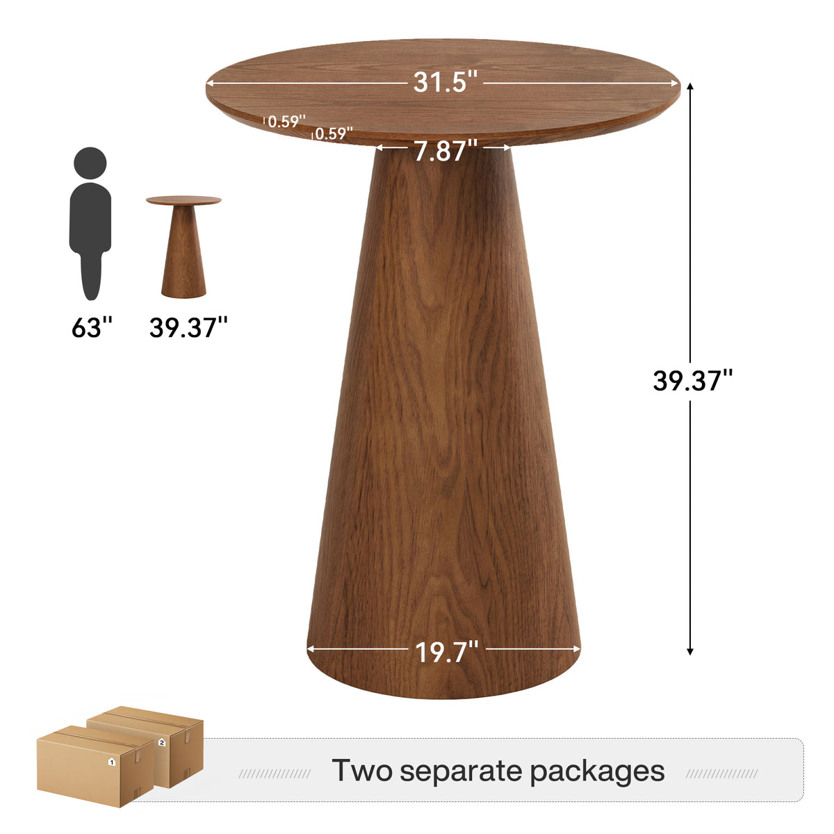 39" H Solid Wood Bar Table, Round Pedestal Height Pub Table for Dining, Easy Assembly