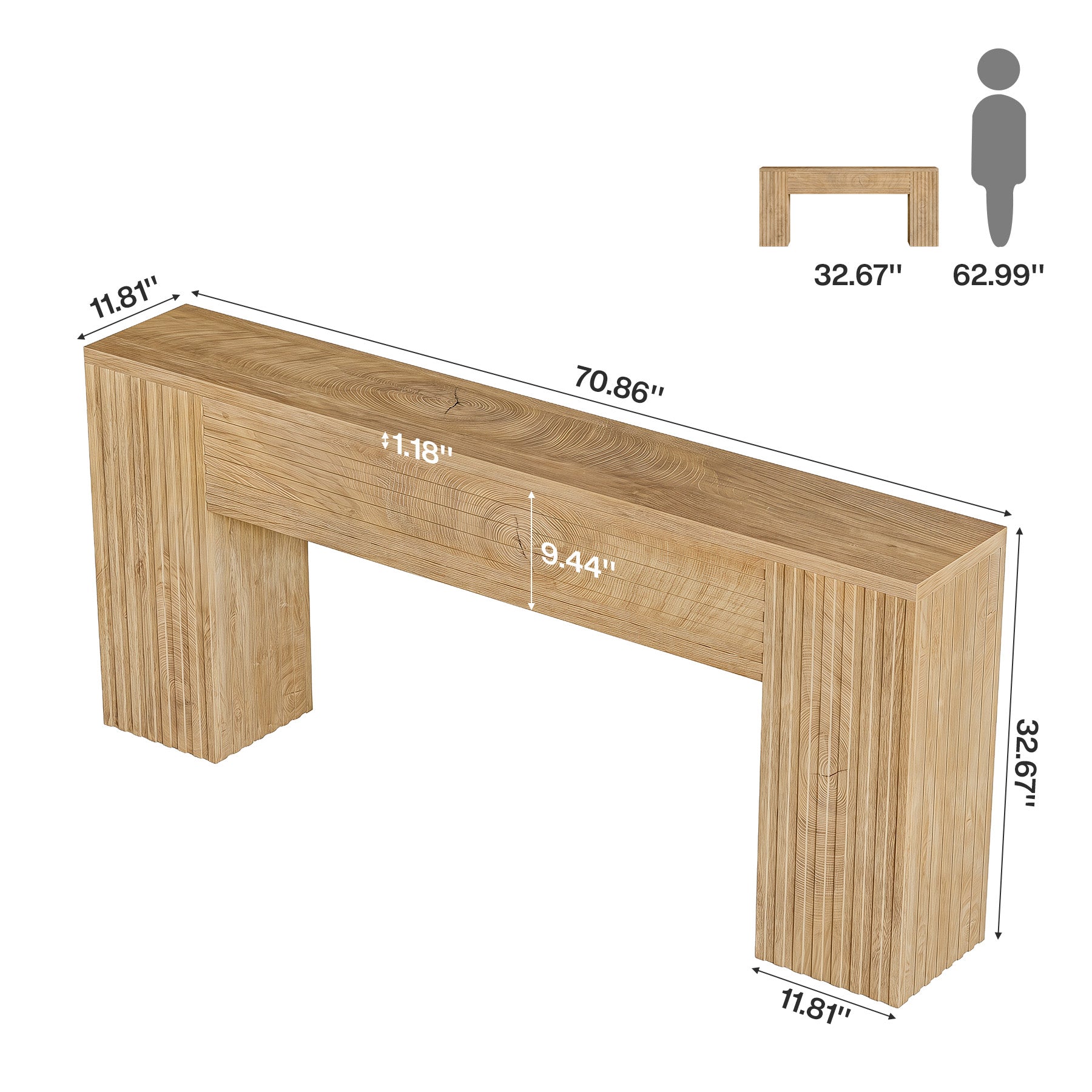70.86" Console Table, Farmhouse Sofa Table Behind Couch with Fluted Leg Design