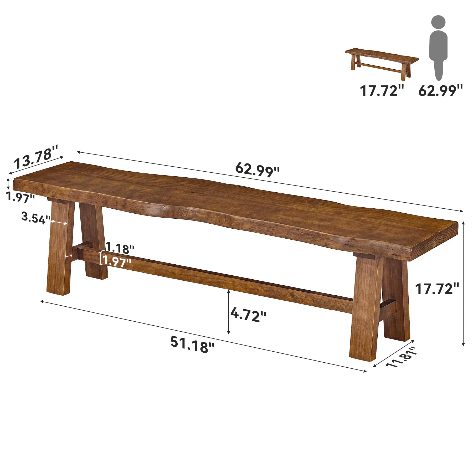 Tribesigns 63" Solid Wood Entryway Bench, Farmhouse Bench with A-Frame Legs