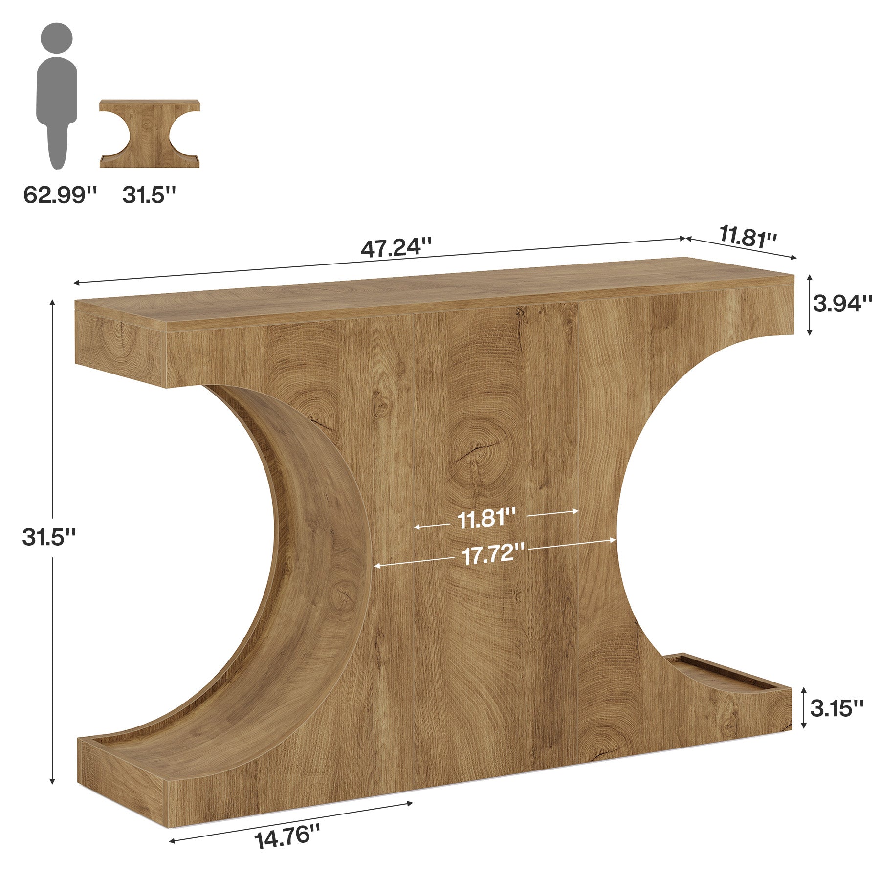 47" Console Table, Farmhouse Accent Sofa Table with Unique Geometric Base