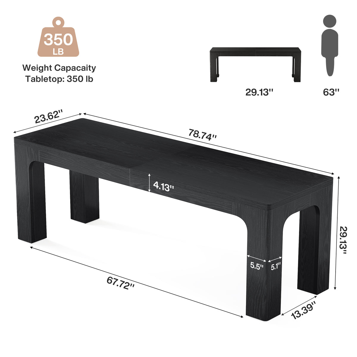 79" Farmhouse Executive Desk, Computer Desk for Home Office, Long Workstation