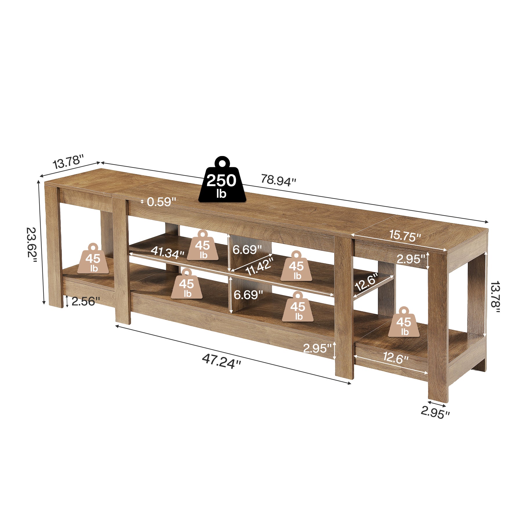 78.7" Long Console Table, Farmhouse Sofa Table Behind Couch with Shelves