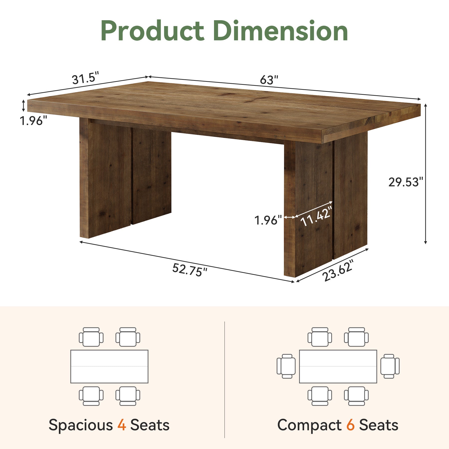 Tribesigns 63" Conference Table for 6 People, Solid Wood Meeting Table for Office