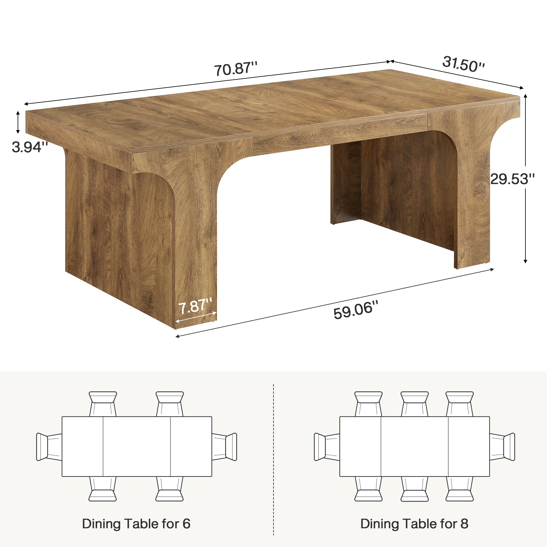 Farmhouse Dining Table, 70.87" Rectangular Kitchen Dining Table for 6-8 People