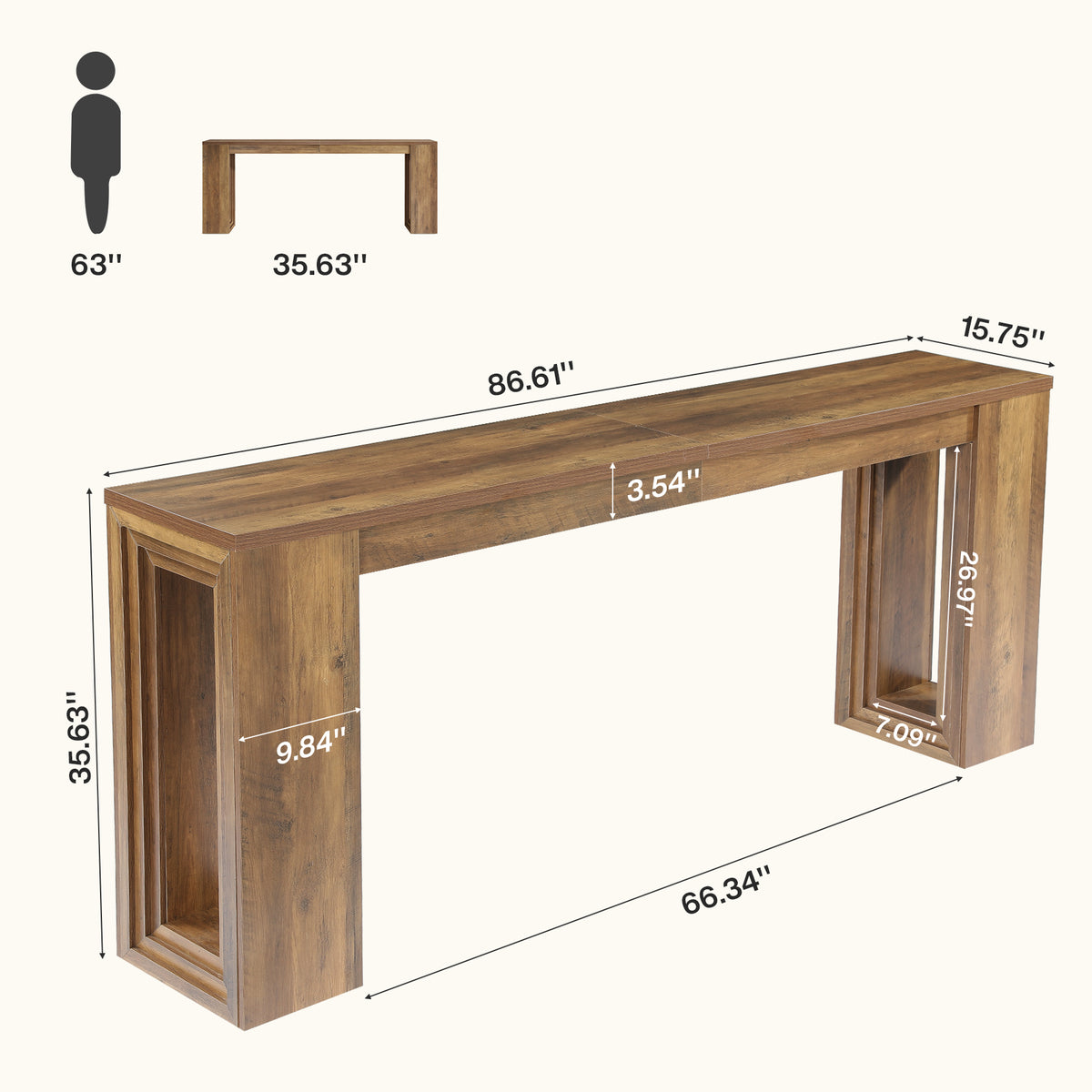 87" Farmhouse Console Table for Entryway, Long Sofa Table